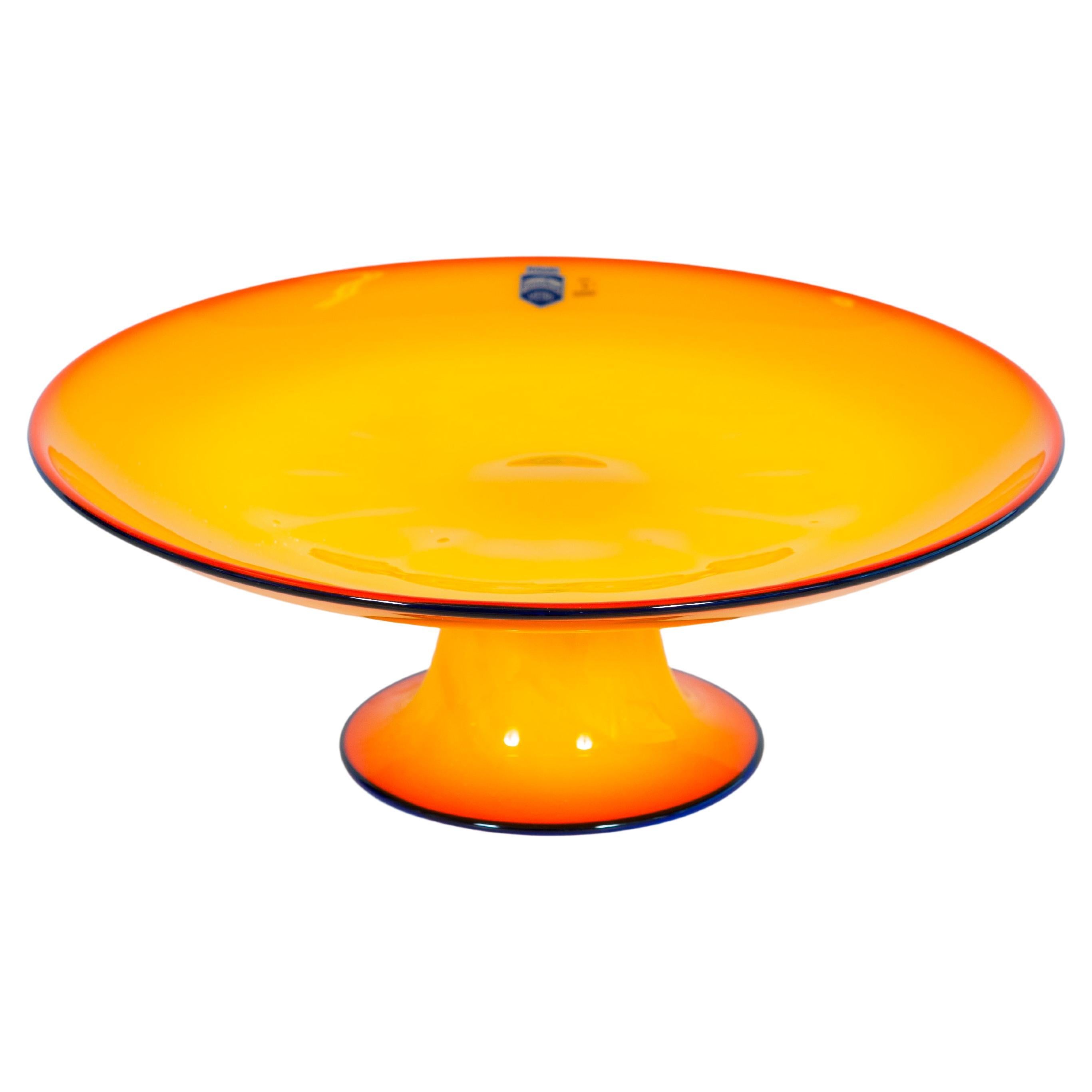 Original Cendese Footed Bowl in Sunny Yellow in blown  Murano Glass 1980s Italy  For Sale