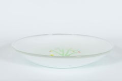 Original Cenedese Milky White Plate in Murano Glass with Flowers Italy 1990s