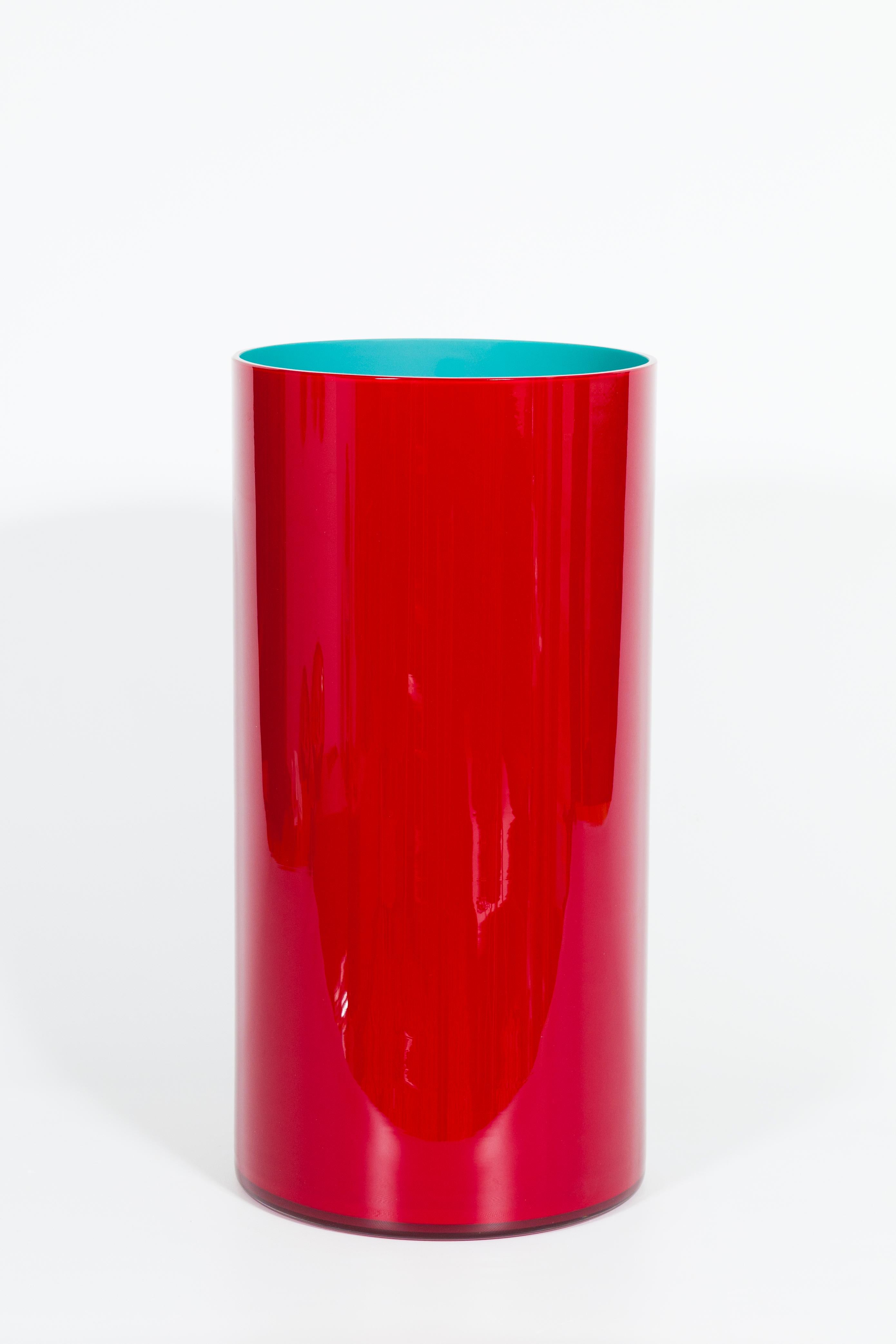Late 20th Century Original Cenedese Umbrella Stand in Red and Green Cased Murano Glass Italy 1990s For Sale
