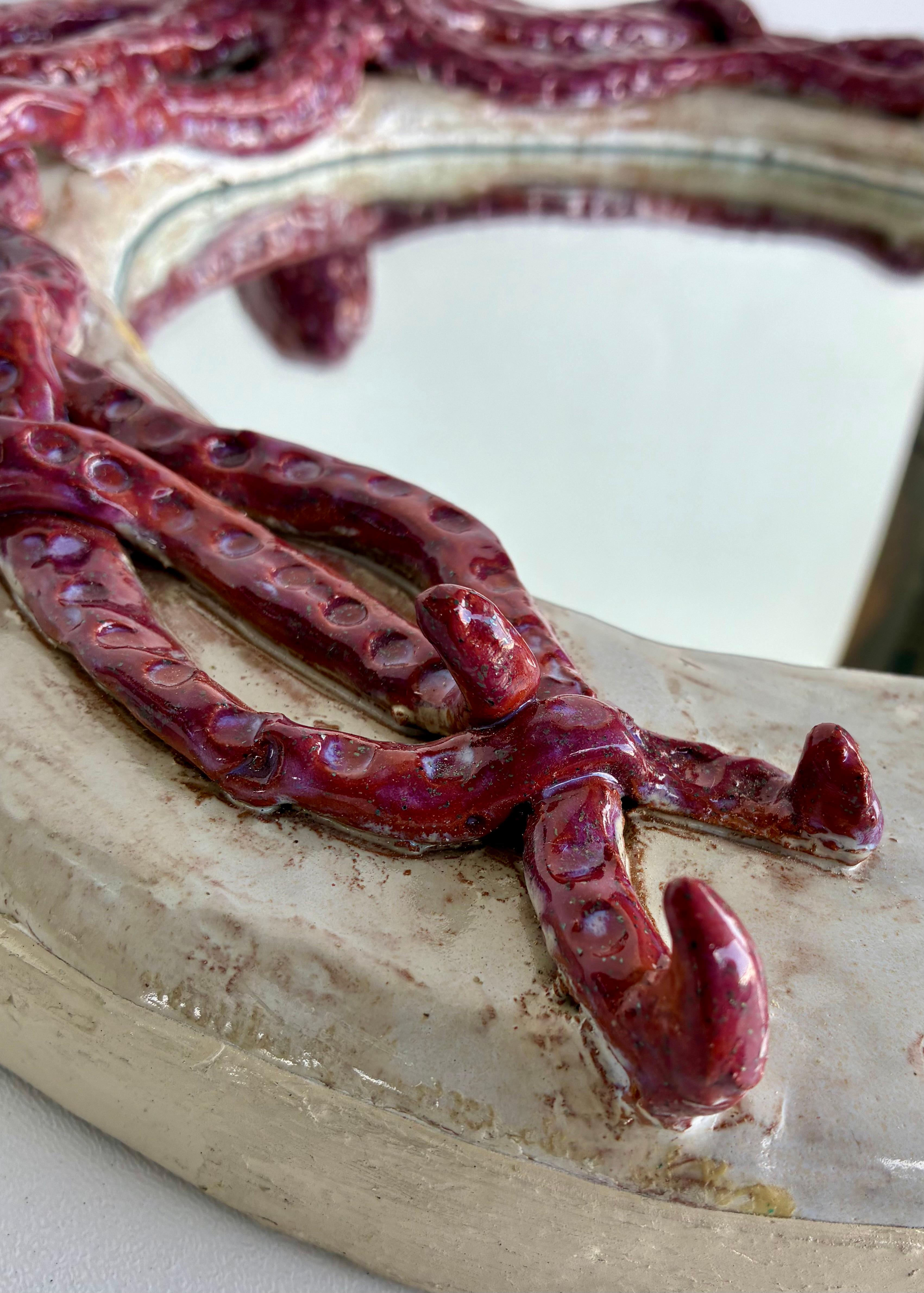 Américain Miroir original en céramique avec support en Wood par l'artiste de Floride Rexx Fischer en vente