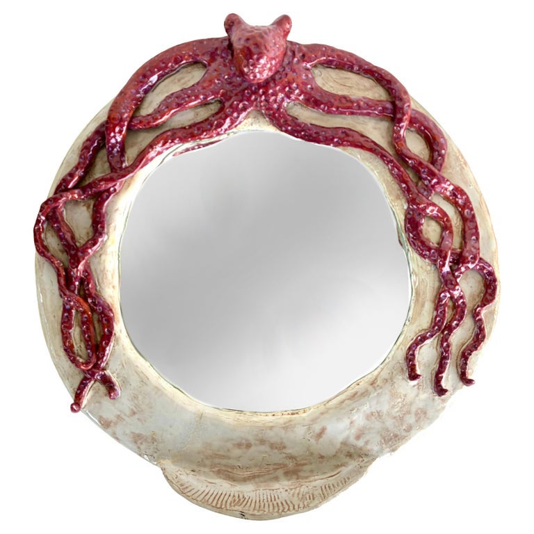 Miroir original en céramique avec support en Wood par l
artiste de Floride Rexx Fischer