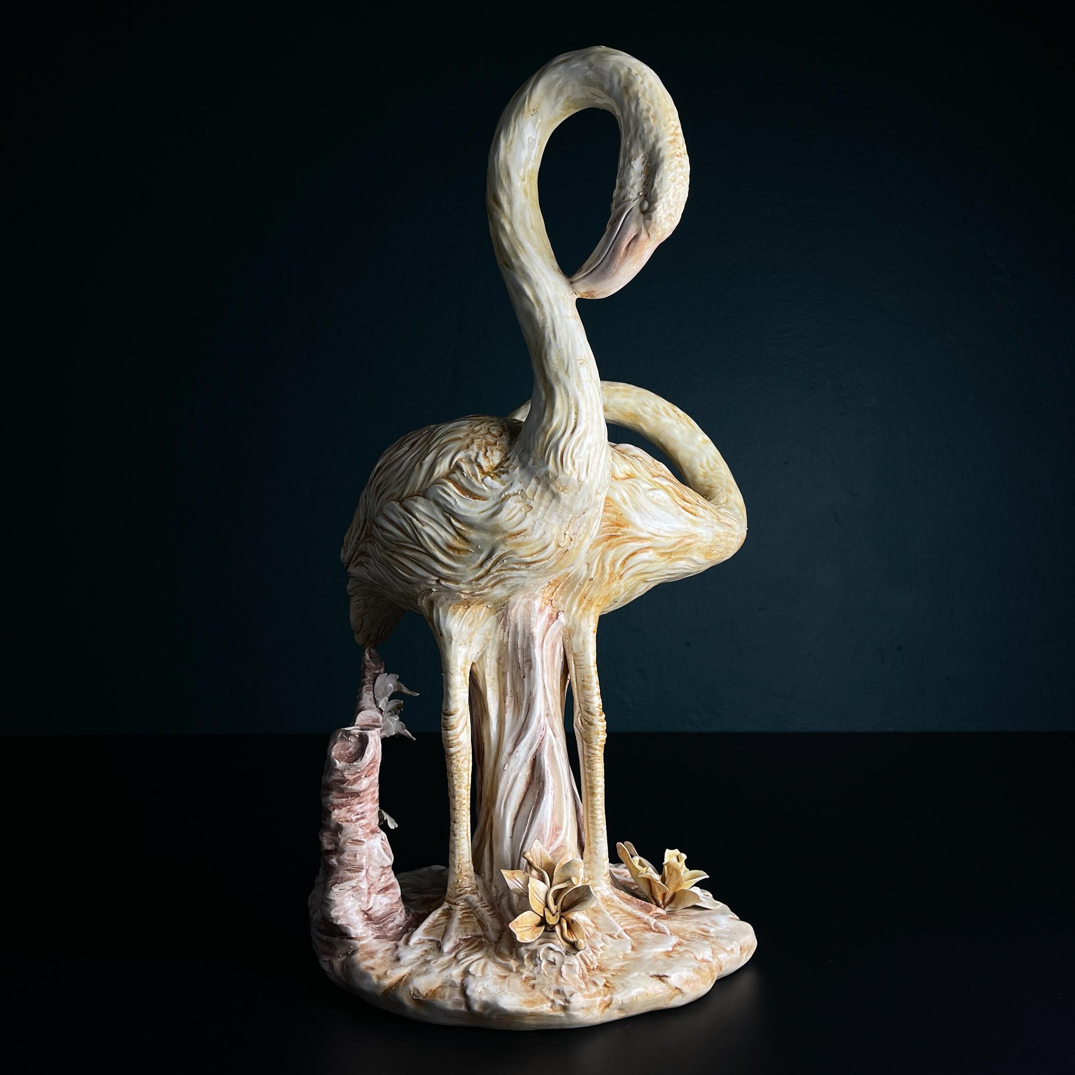 20ième siècle Sculpture originale en céramique représentant un flamant rose, réalisée à Bassano, en Italie, dans les années 1980 en vente