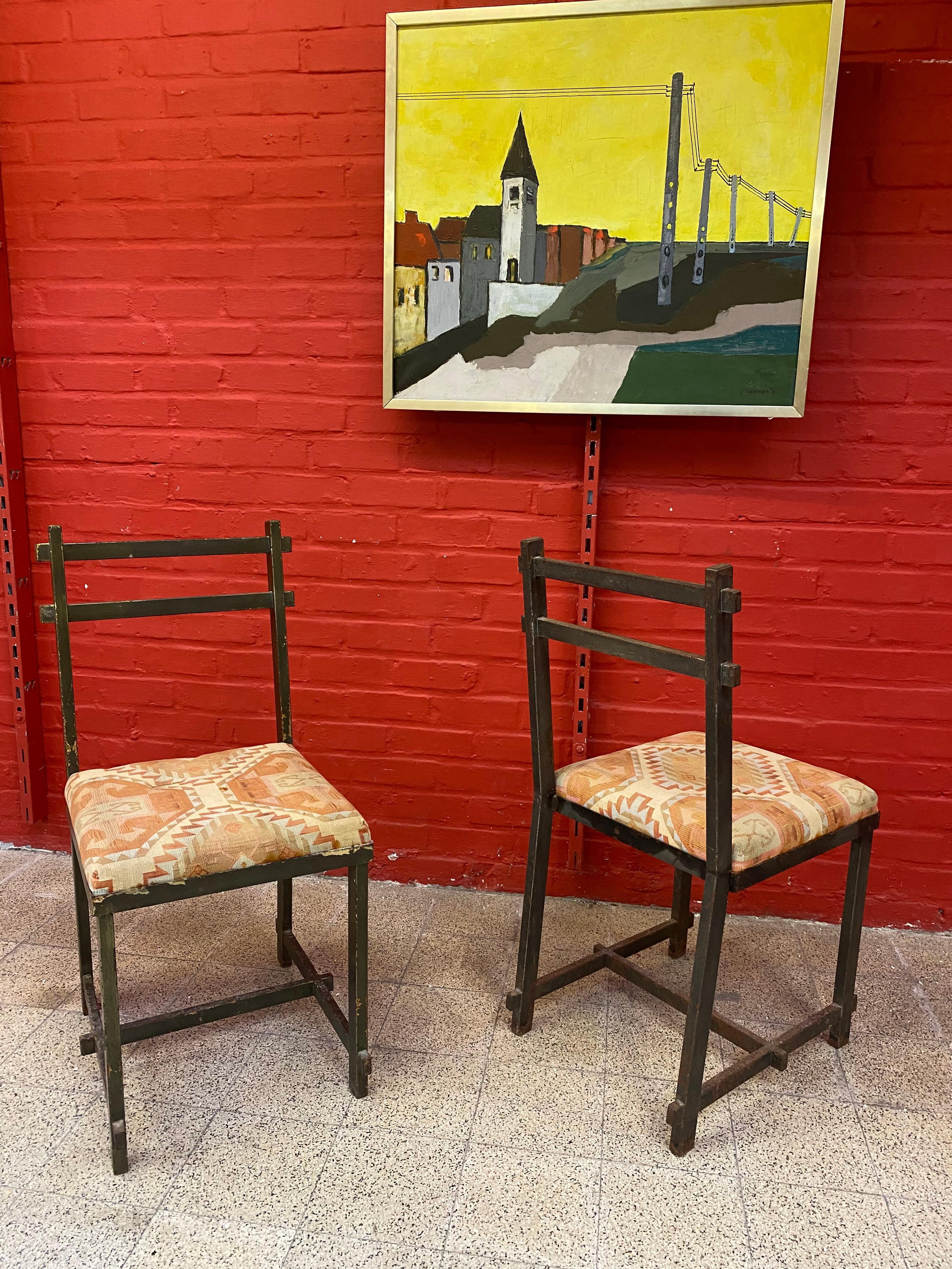 Mid-Century Modern Original Chairs in Lacquered Metal, in the Style of Jacques Adnet circa 1940/195 For Sale