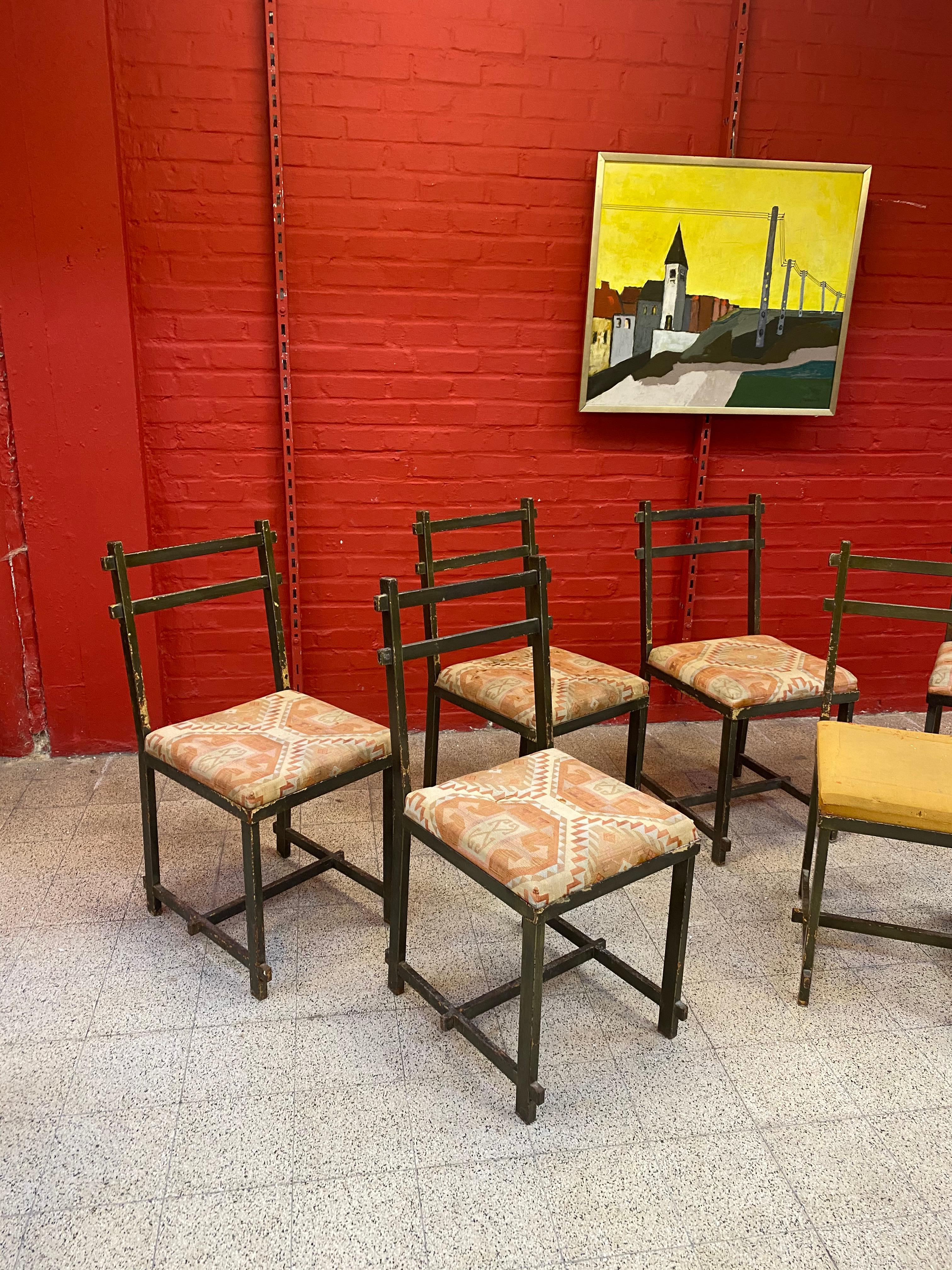 French Original Chairs in Lacquered Metal, in the Style of Jacques Adnet circa 1940/195 For Sale