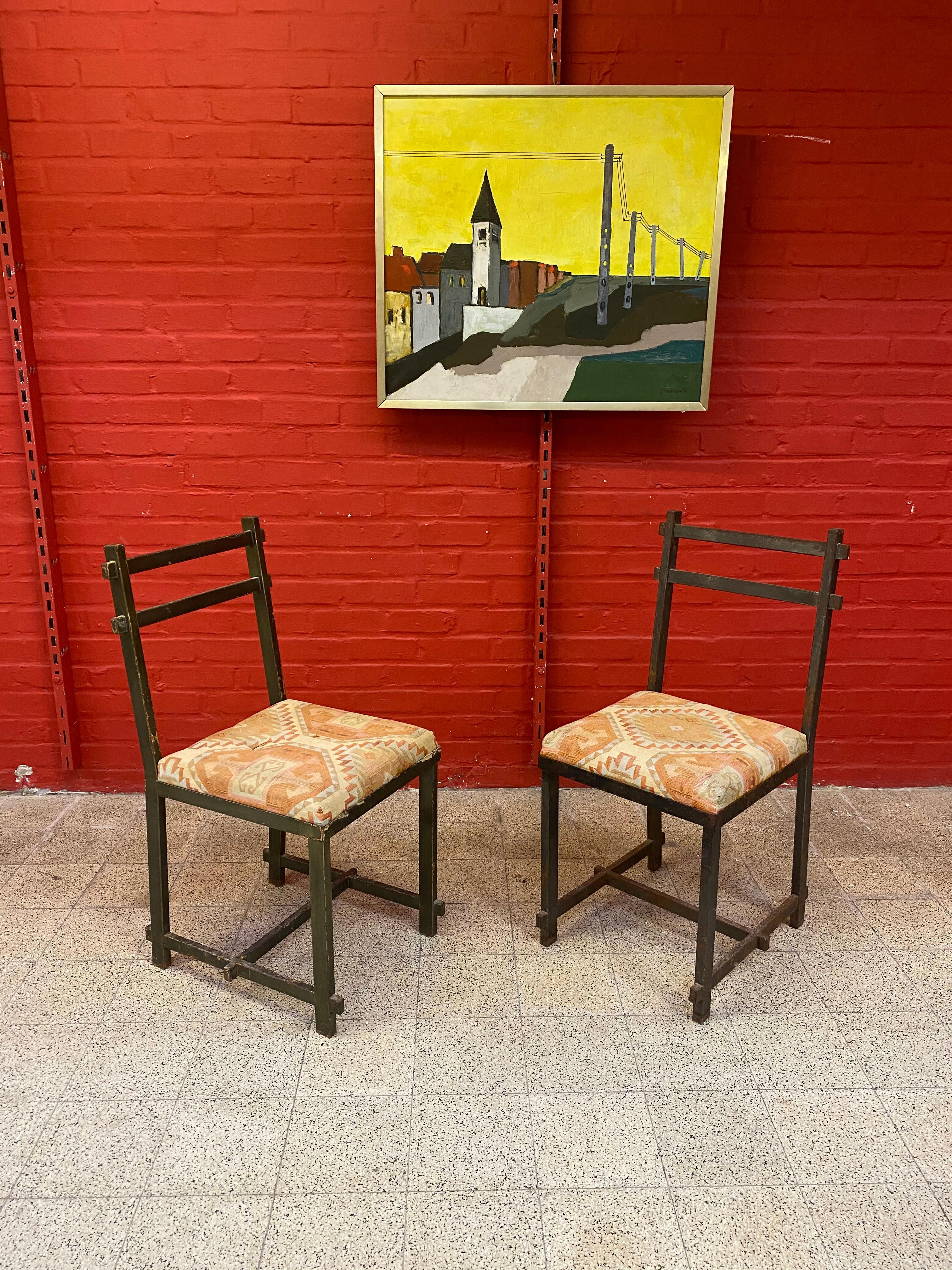 Original Chairs in Lacquered Metal, in the Style of Jacques Adnet circa 1940/195 In Fair Condition For Sale In Saint-Ouen, FR