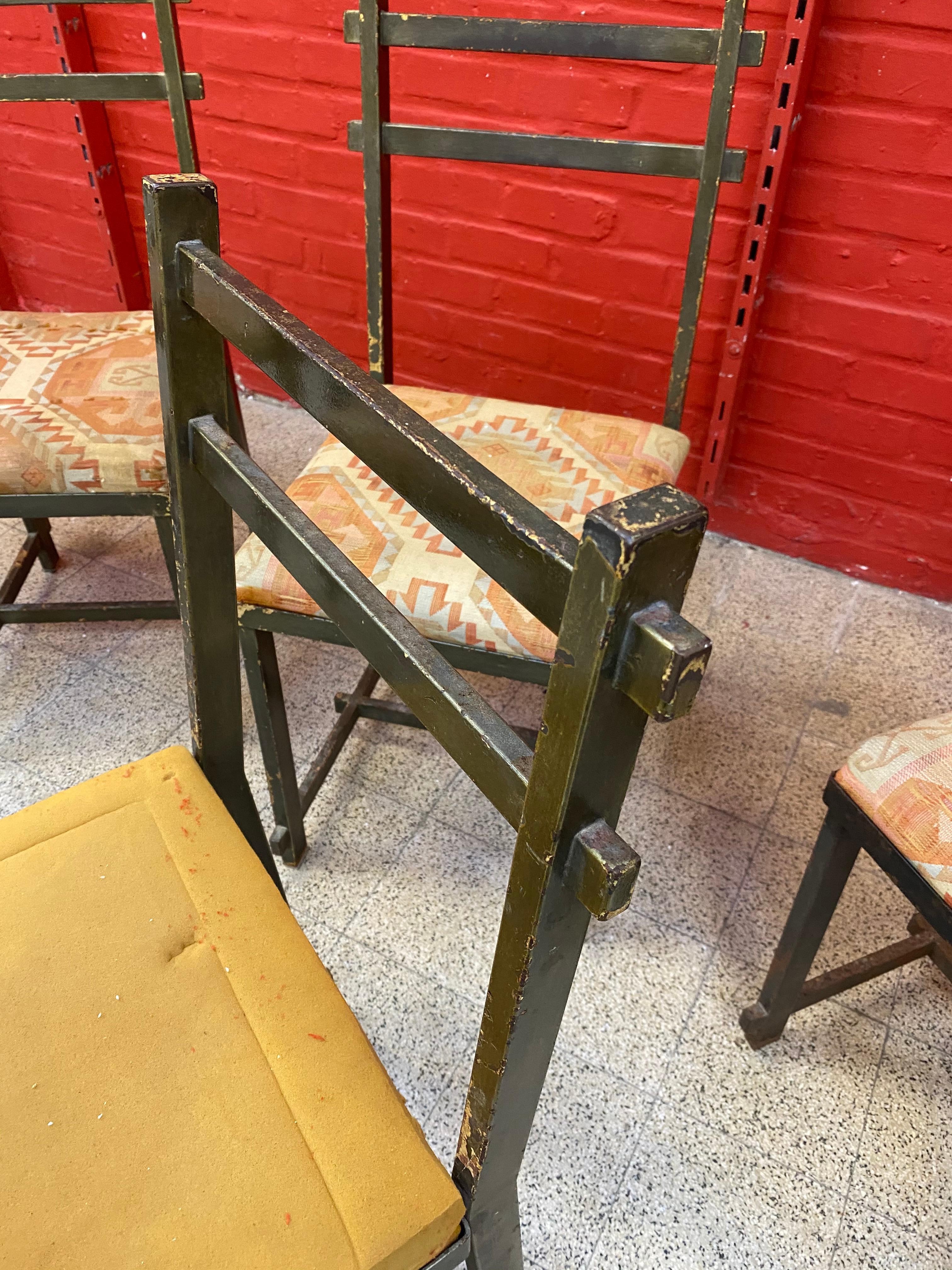 Chaises originales en métal laqué, dans le style de Jacques Adnet, vers 1940/195 État moyen - En vente à Saint-Ouen, FR