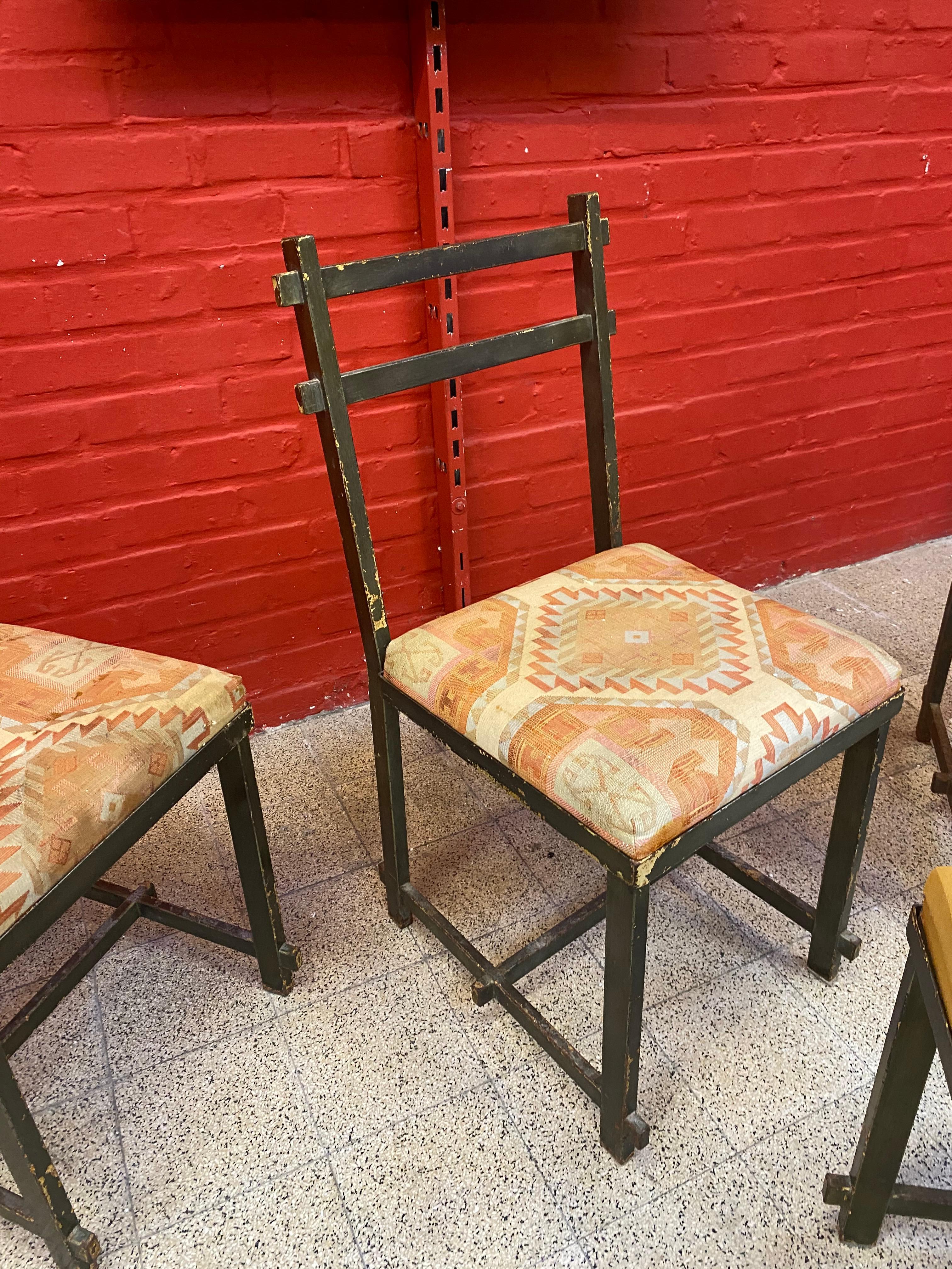Original Chairs in Lacquered Metal, in the Style of Jacques Adnet circa 1940/195 For Sale 1