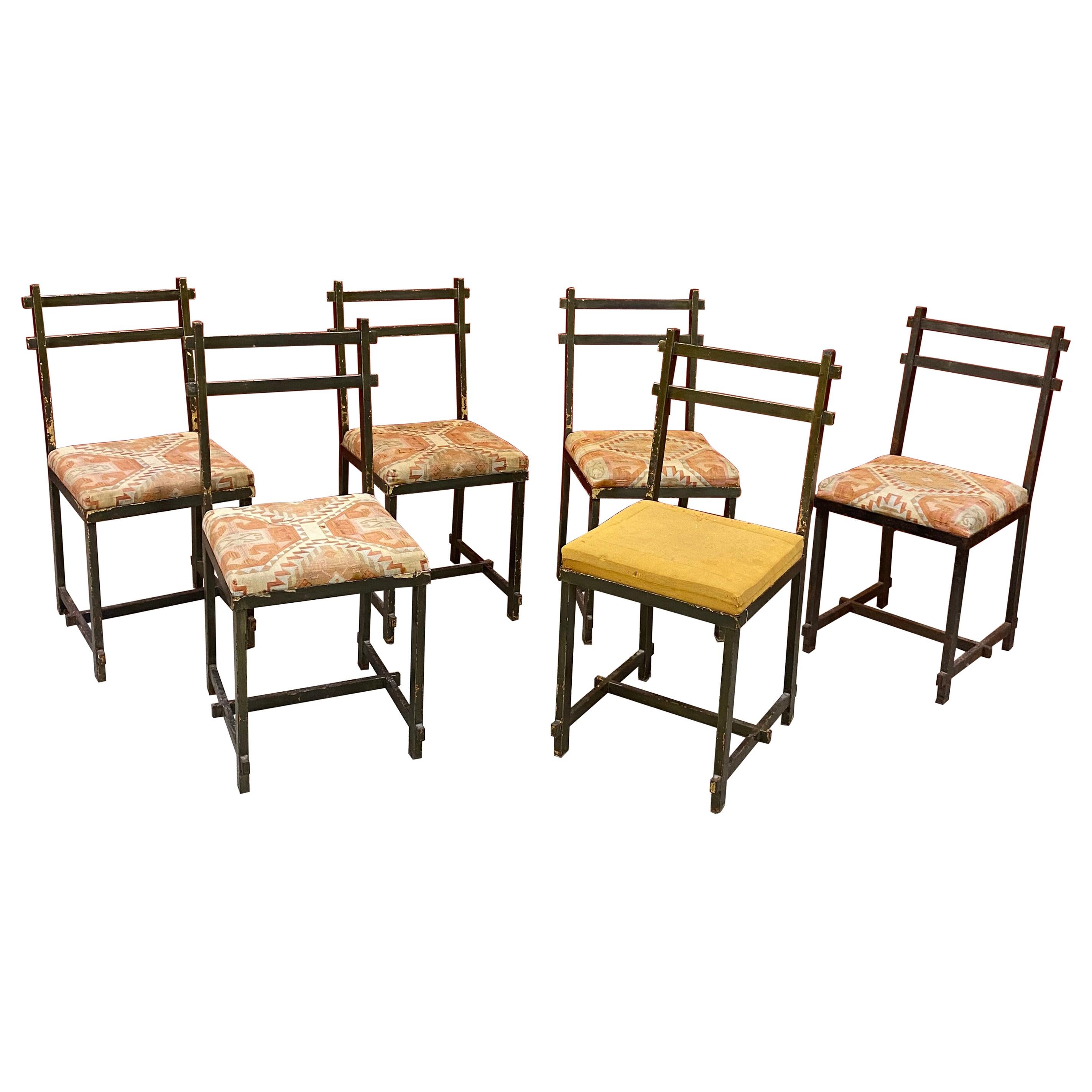 Original Chairs in Lacquered Metal, in the Style of Jacques Adnet circa 1940/195