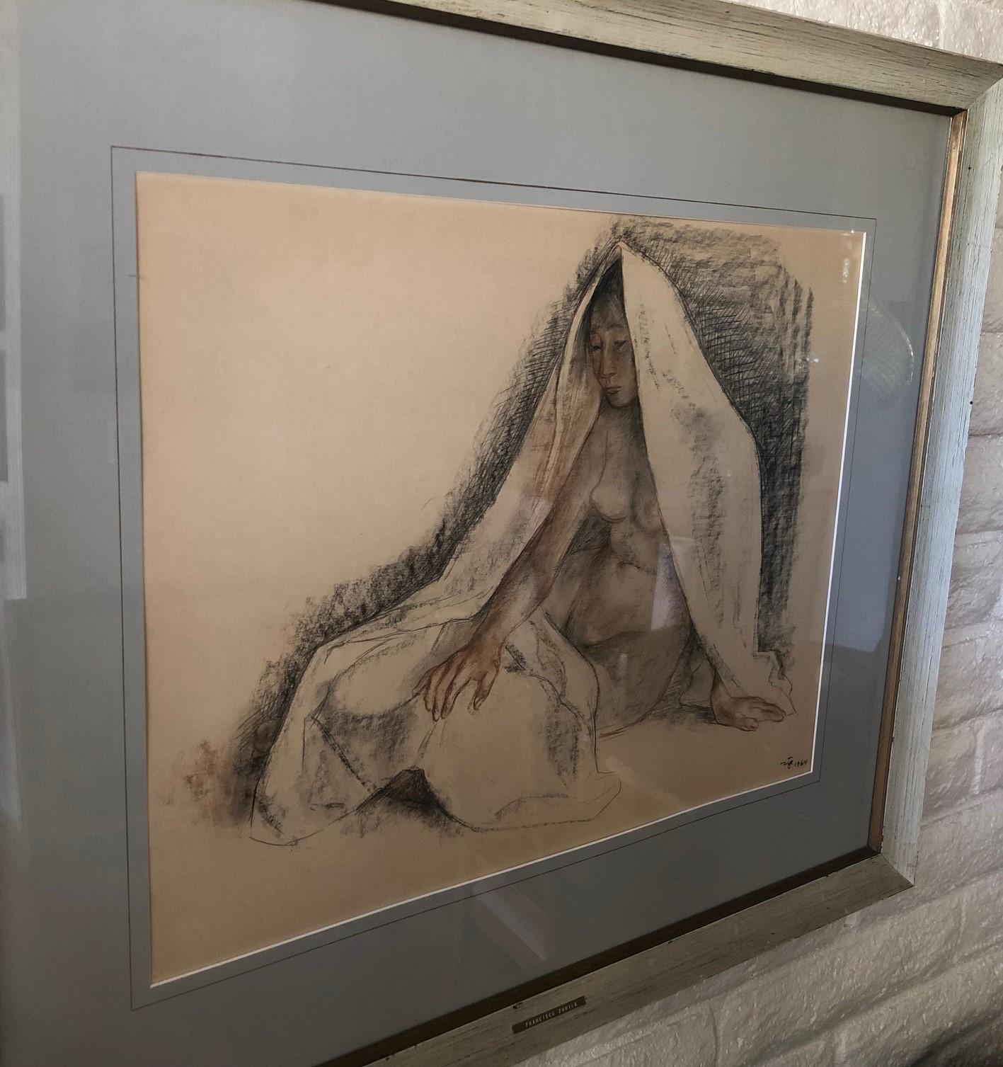 Original Charcoal and Pastel Drawing by Francisco Zuniga In Good Condition In San Diego, CA