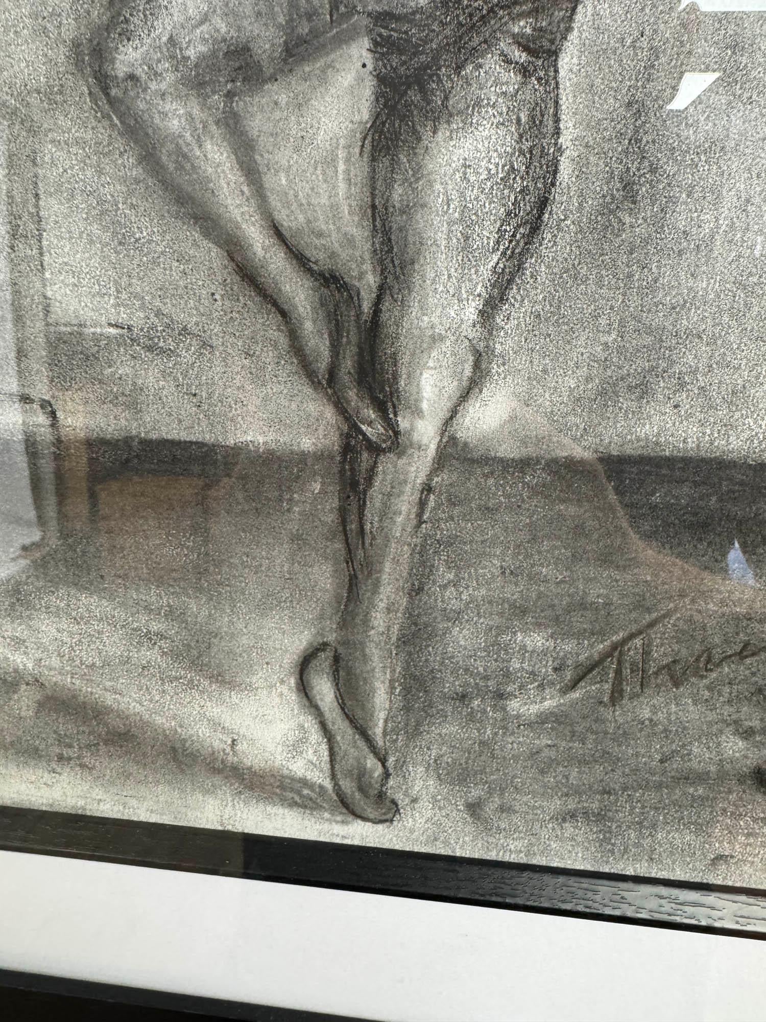 Disegno originale a carboncino - Figura di fauno in movimento in vendita 5