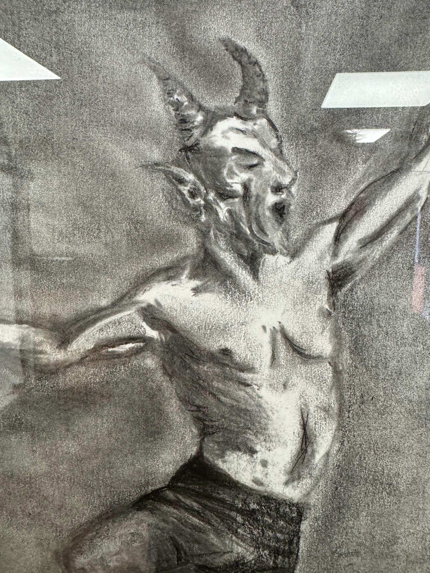 Disegno originale a carboncino - Figura di fauno in movimento in vendita 6
