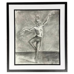 Dibujo original a carboncillo - Figura de fauno en movimiento