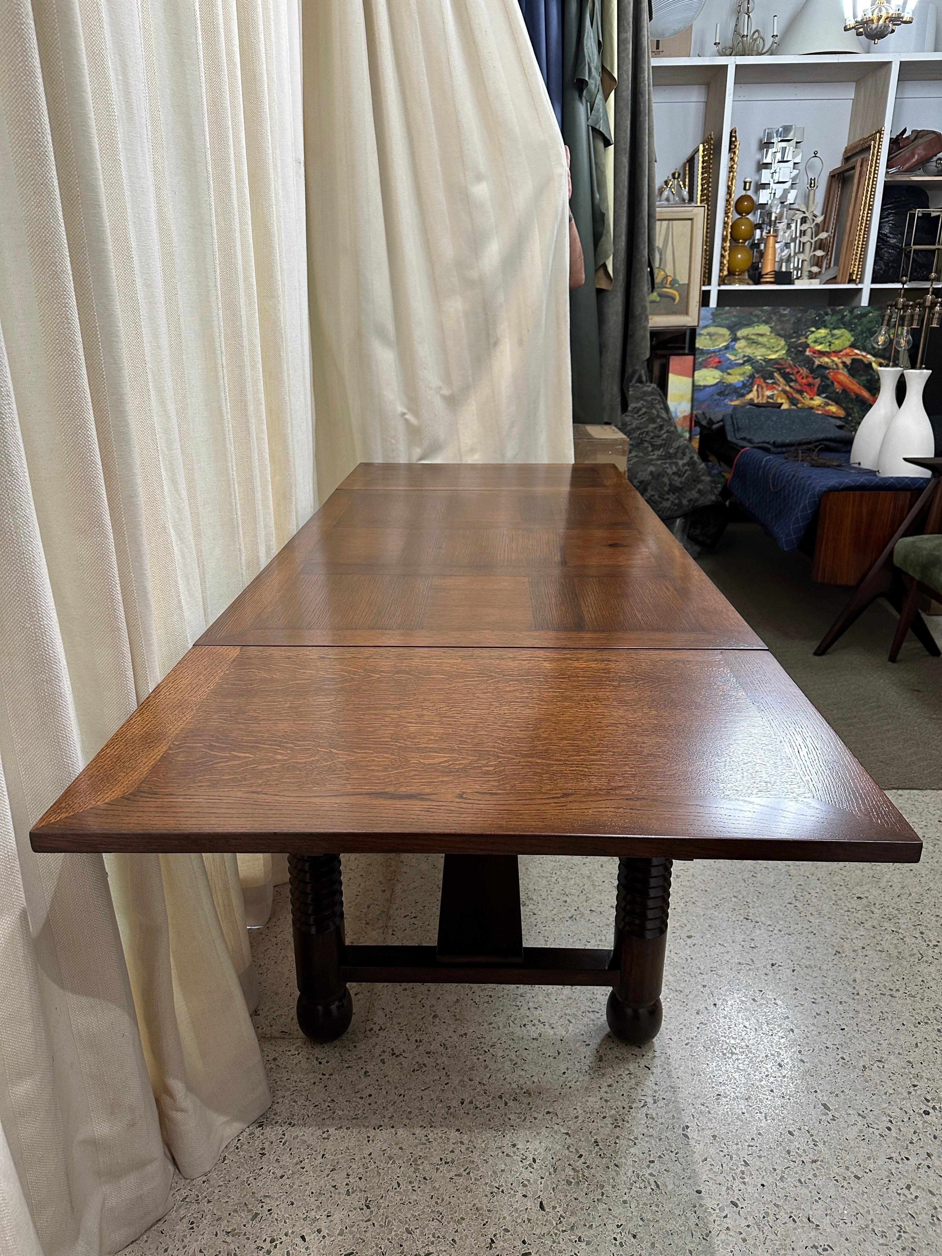 Original Charles Dudouyt Dining Table w/ Extensions in Solid Oak 8