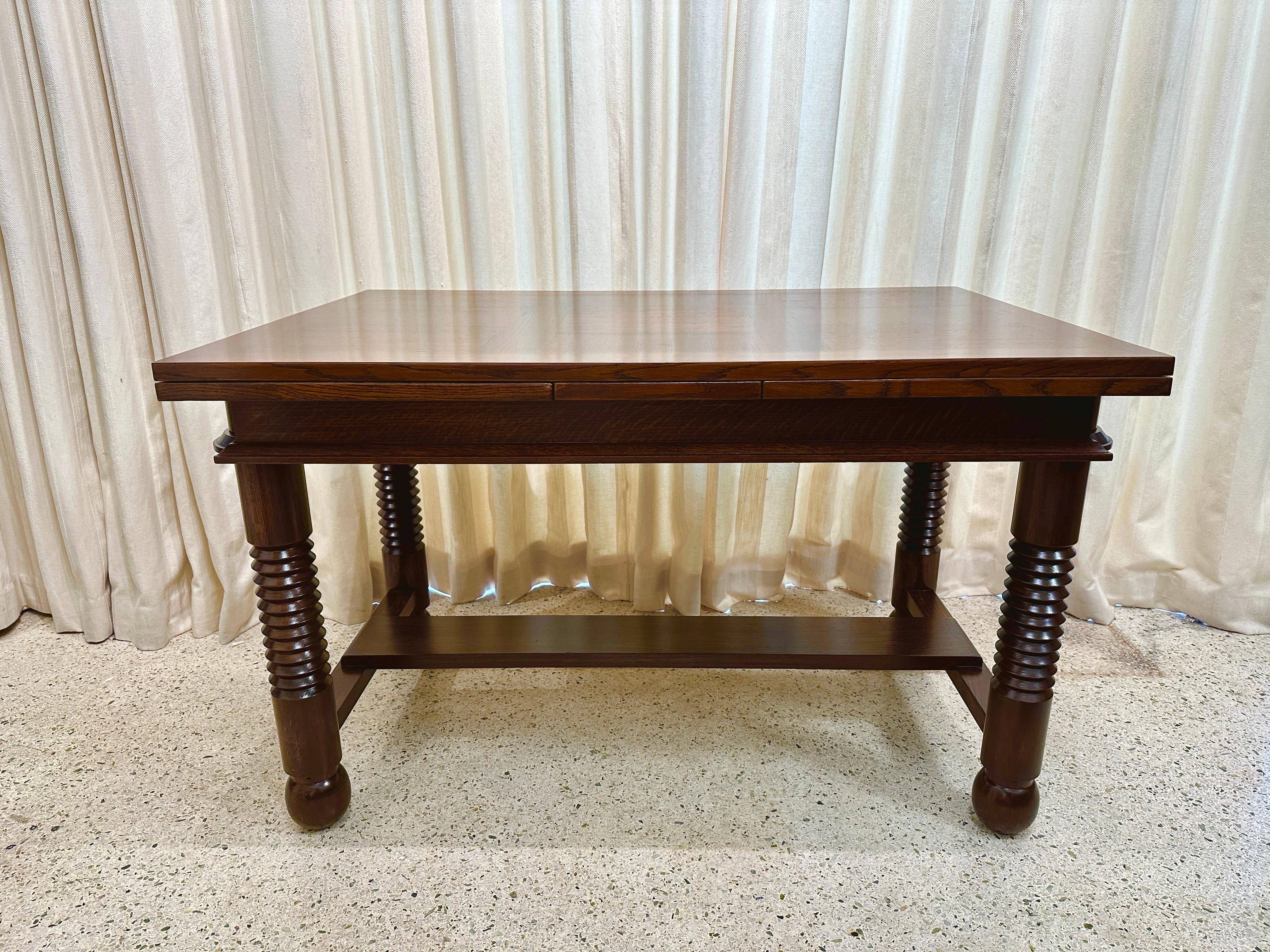 Original Charles Dudouyt Dining Table w/ Extensions in Solid Oak 10
