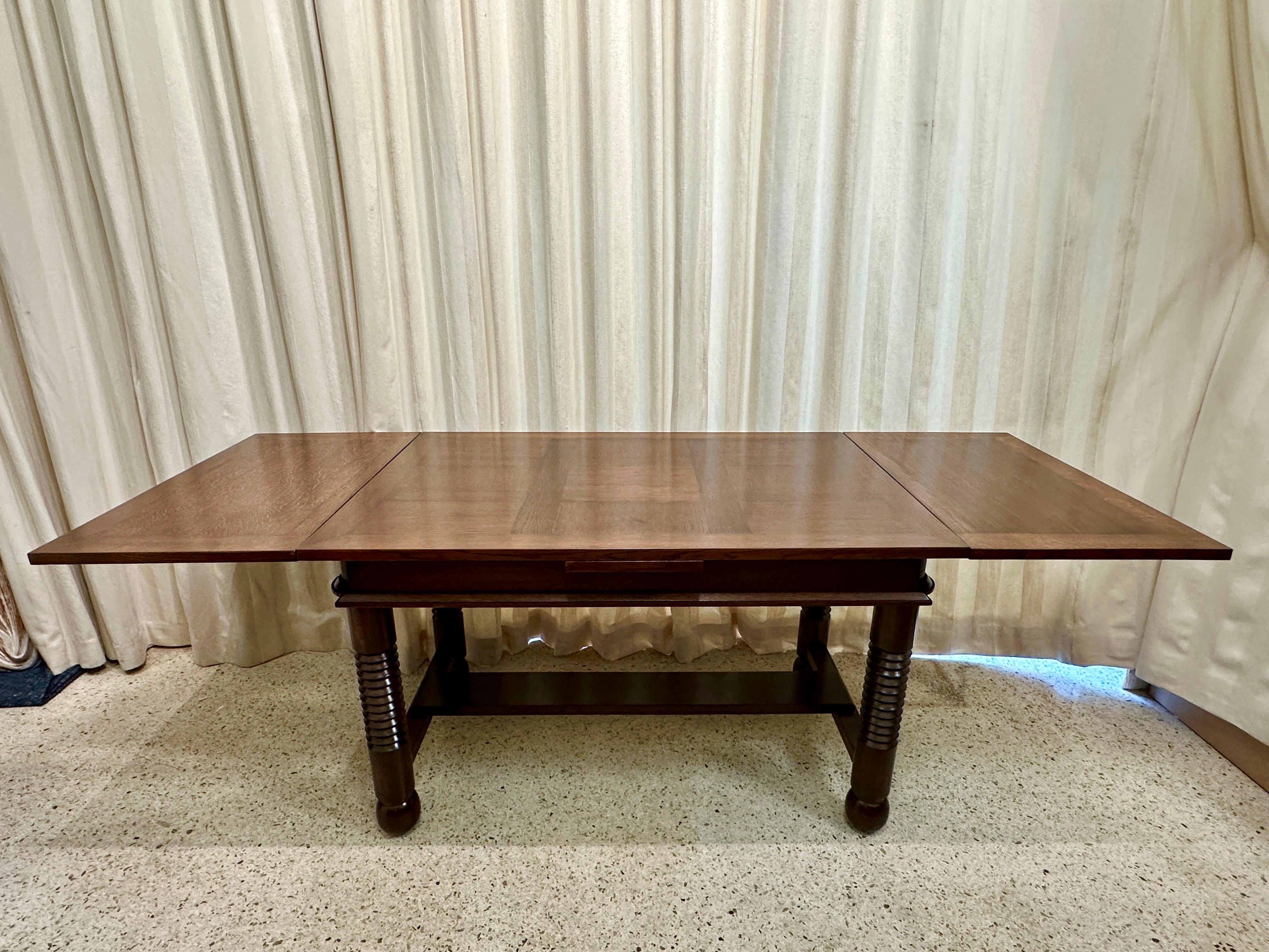 Original Charles Dudouyt Dining Table w/ Extensions in Solid Oak 13