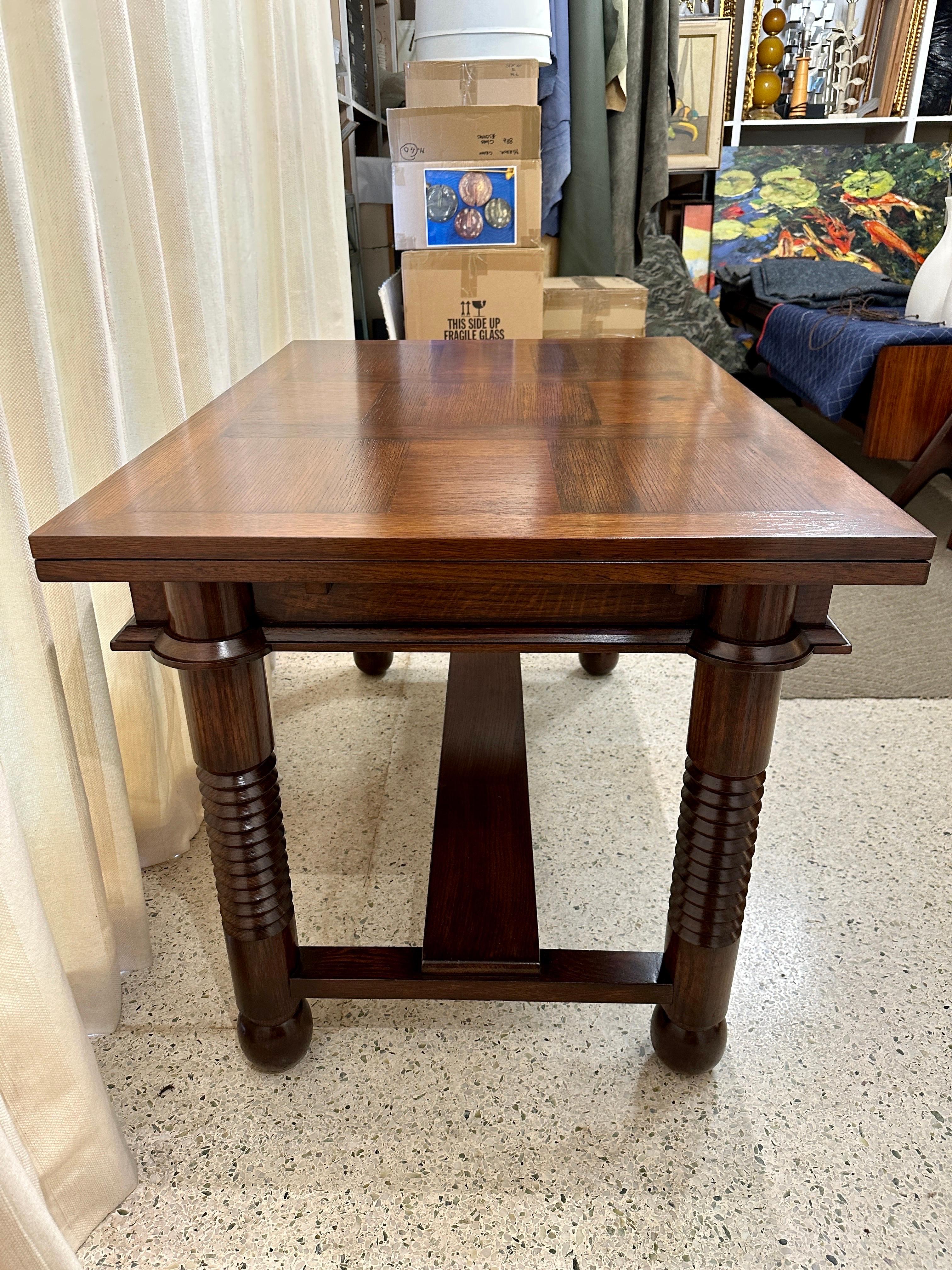 Mid-20th Century Original Charles Dudouyt Dining Table w/ Extensions in Solid Oak