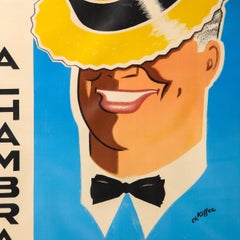 Lithographie originale de Charles Kiffer du Théâtre de l'Alhambra Maurice Chevalier