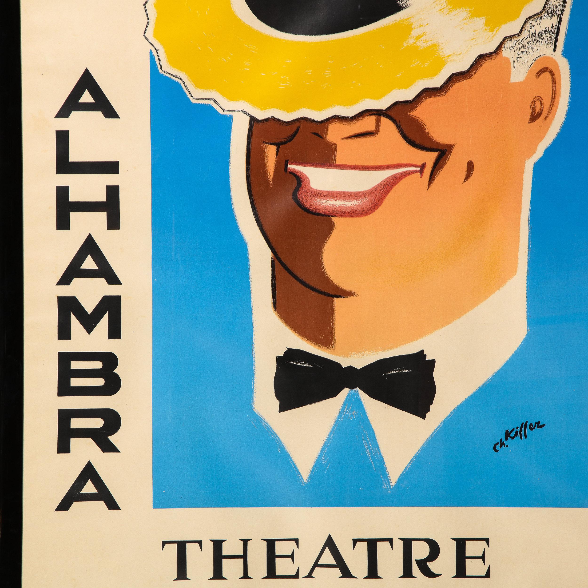 Litografía original de Charles Kiffer del Teatro Alhambra Maurice Chevalier Estadounidense en venta