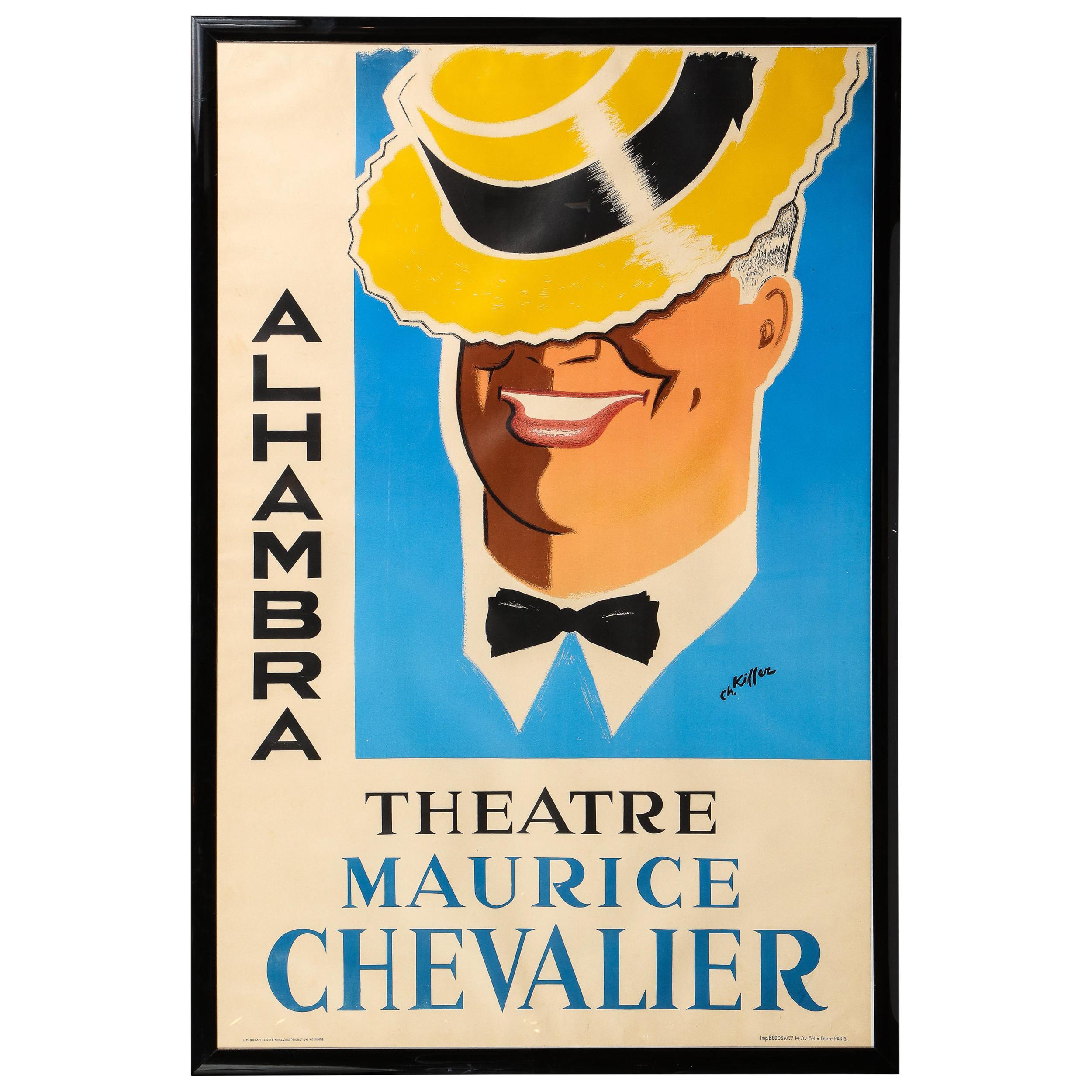 Lithographie originale de Charles Kiffer du Théâtre de l'Alhambra Maurice Chevalier