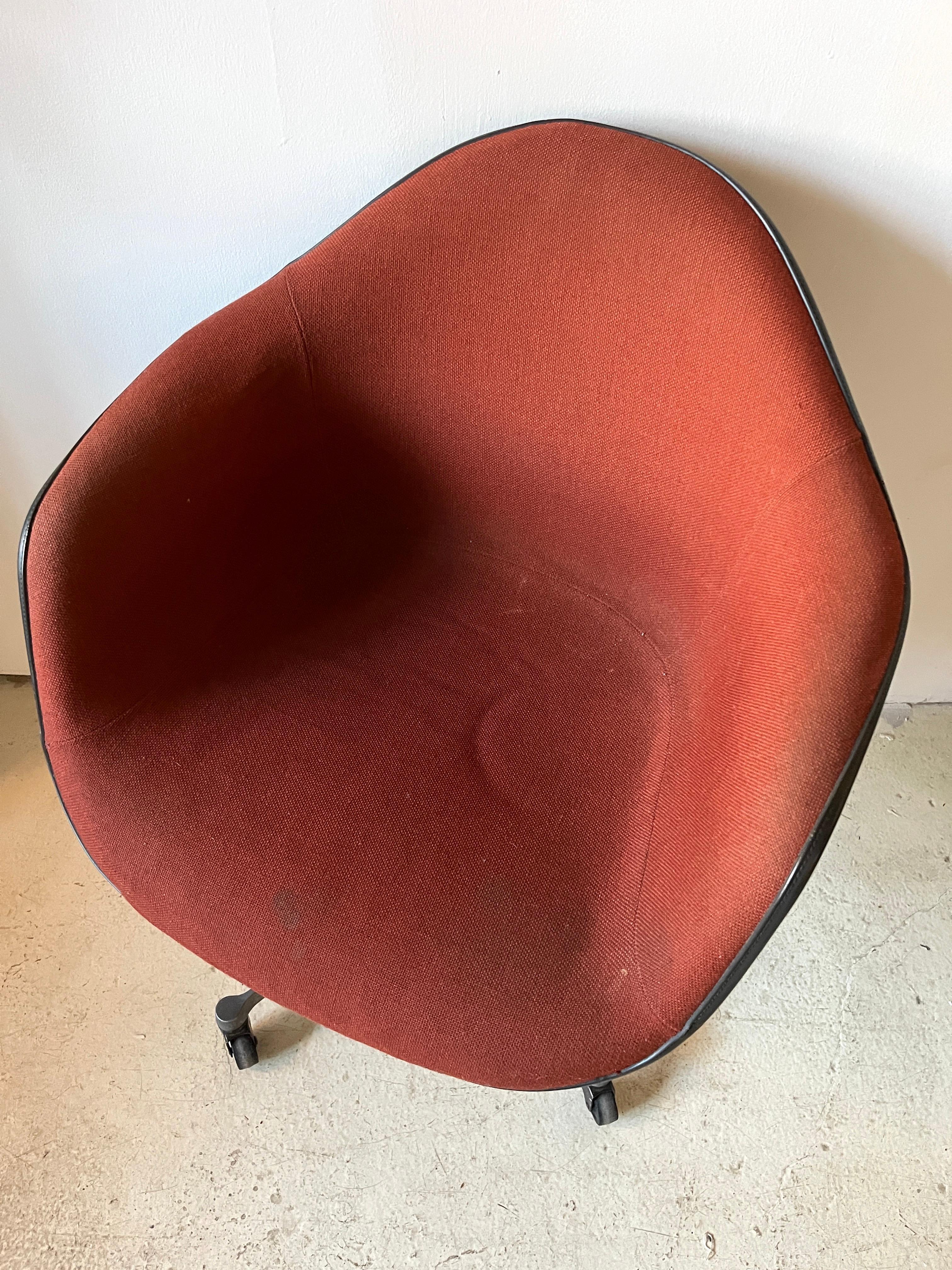 Aluminum Original Charles & Ray Eames Herman Miller Upholstered Fiberglass Arm Chair For Sale