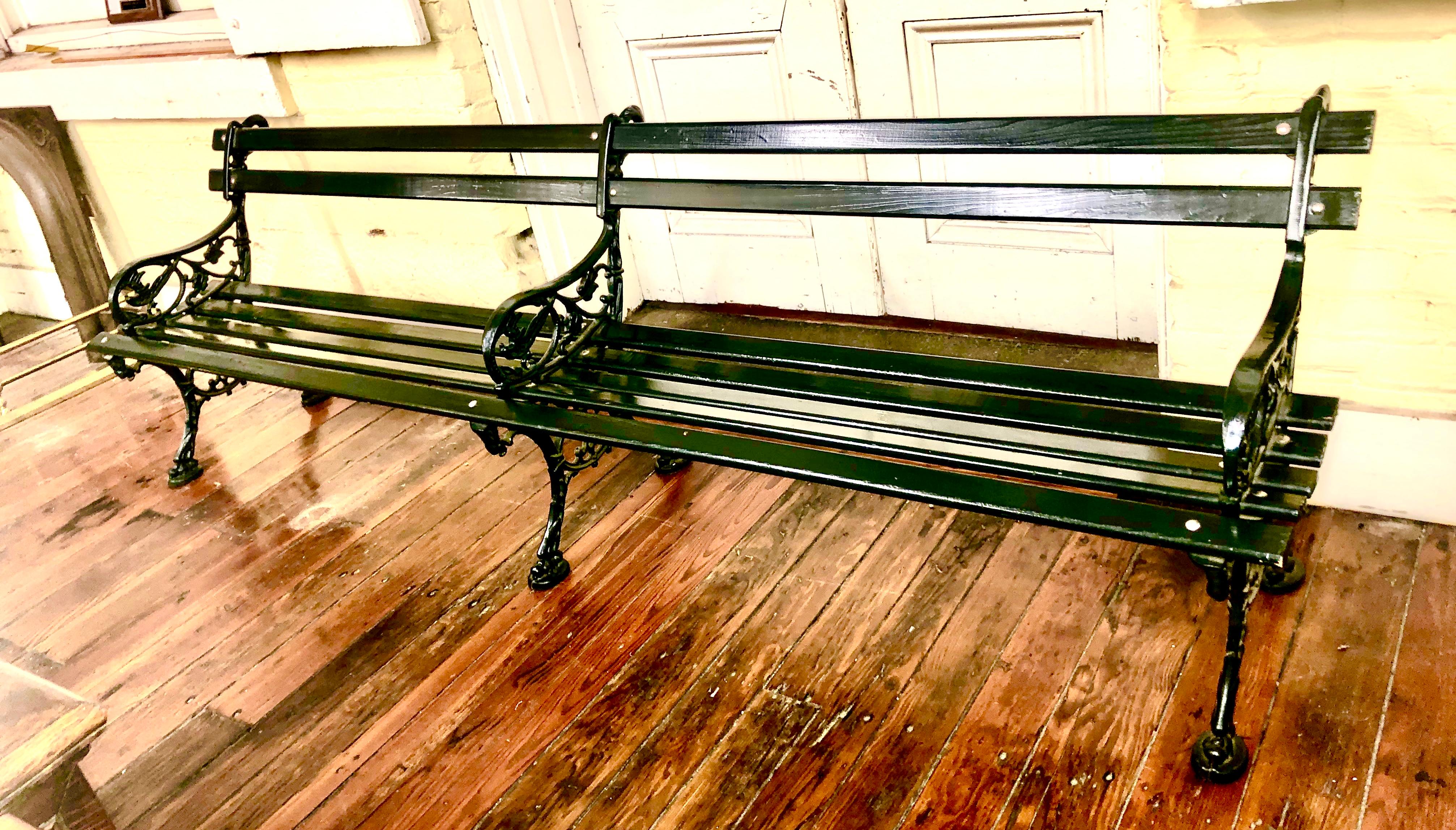 Victorian ORIGINAL CHARLESTON BATTERY BENCH, Cast Iron and Lowcountry Cypress, 8-ft. size For Sale