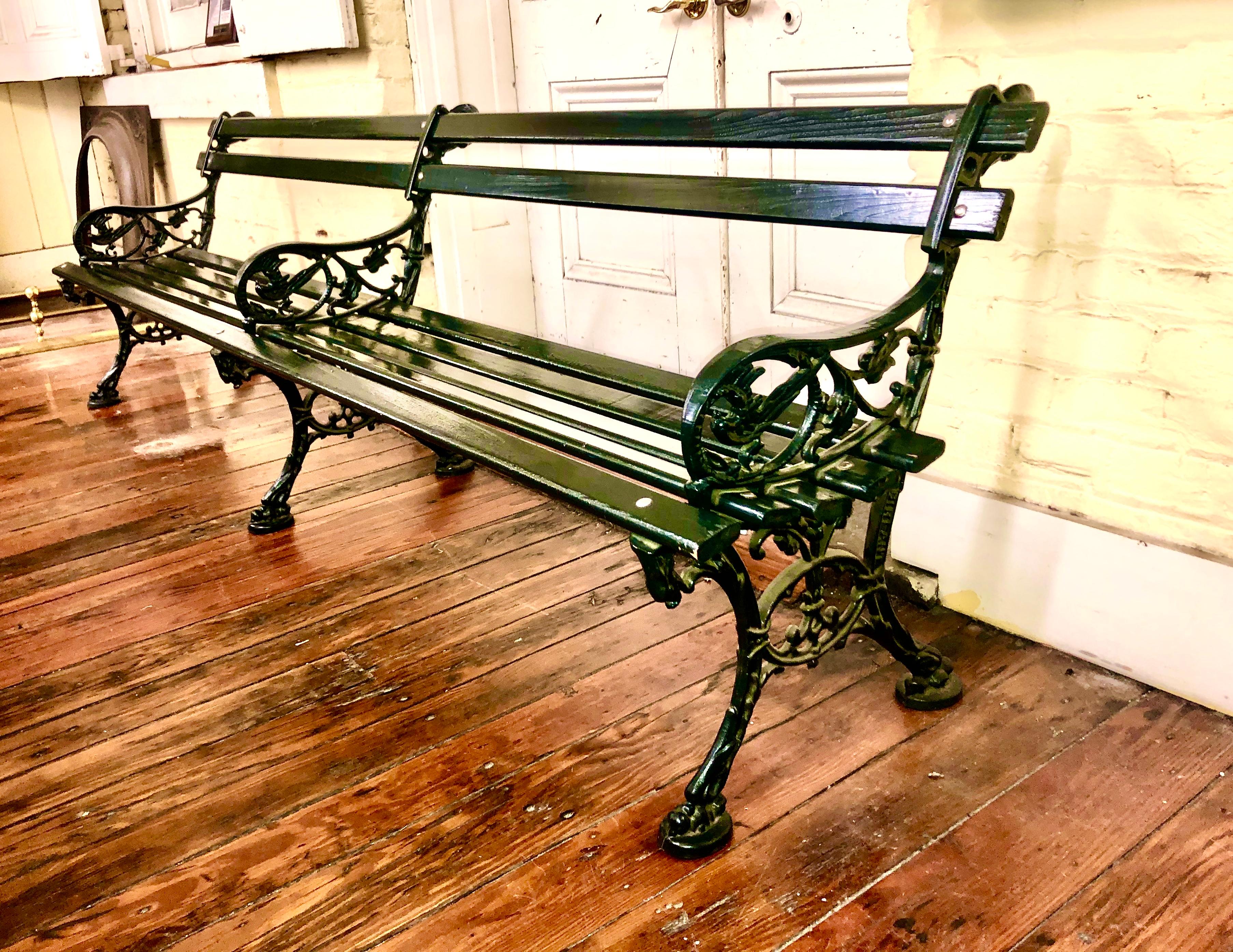 American ORIGINAL CHARLESTON BATTERY BENCH, Cast Iron and Lowcountry Cypress, 8-ft. size For Sale