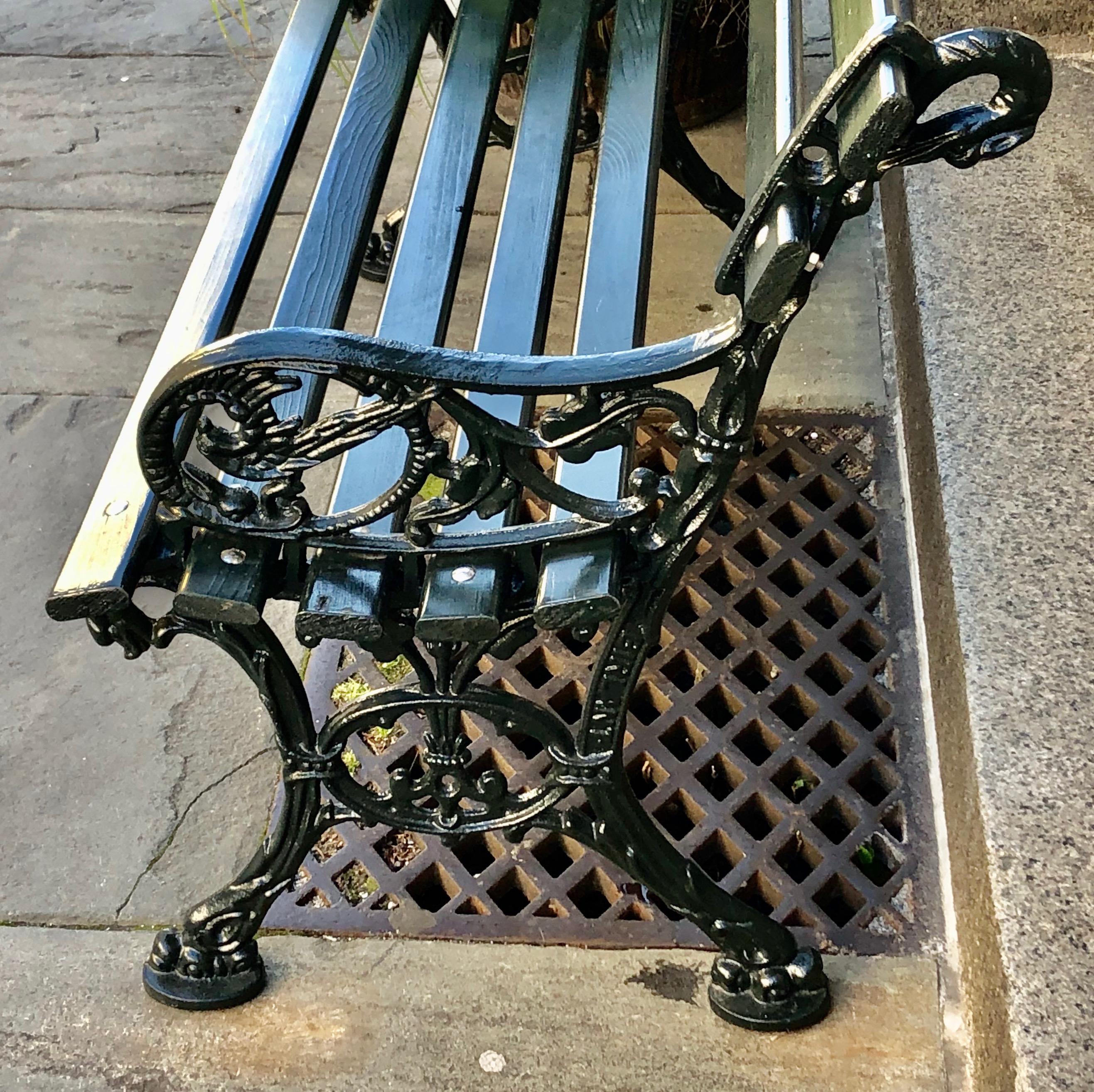 This is the BIRLANT exclusive original Charleston Battery Bench with heaviest weight cast iron sides made from the 19th century original pattern and durable South Carolina cypress slats. It is hand painted in our dip tank with the best quality