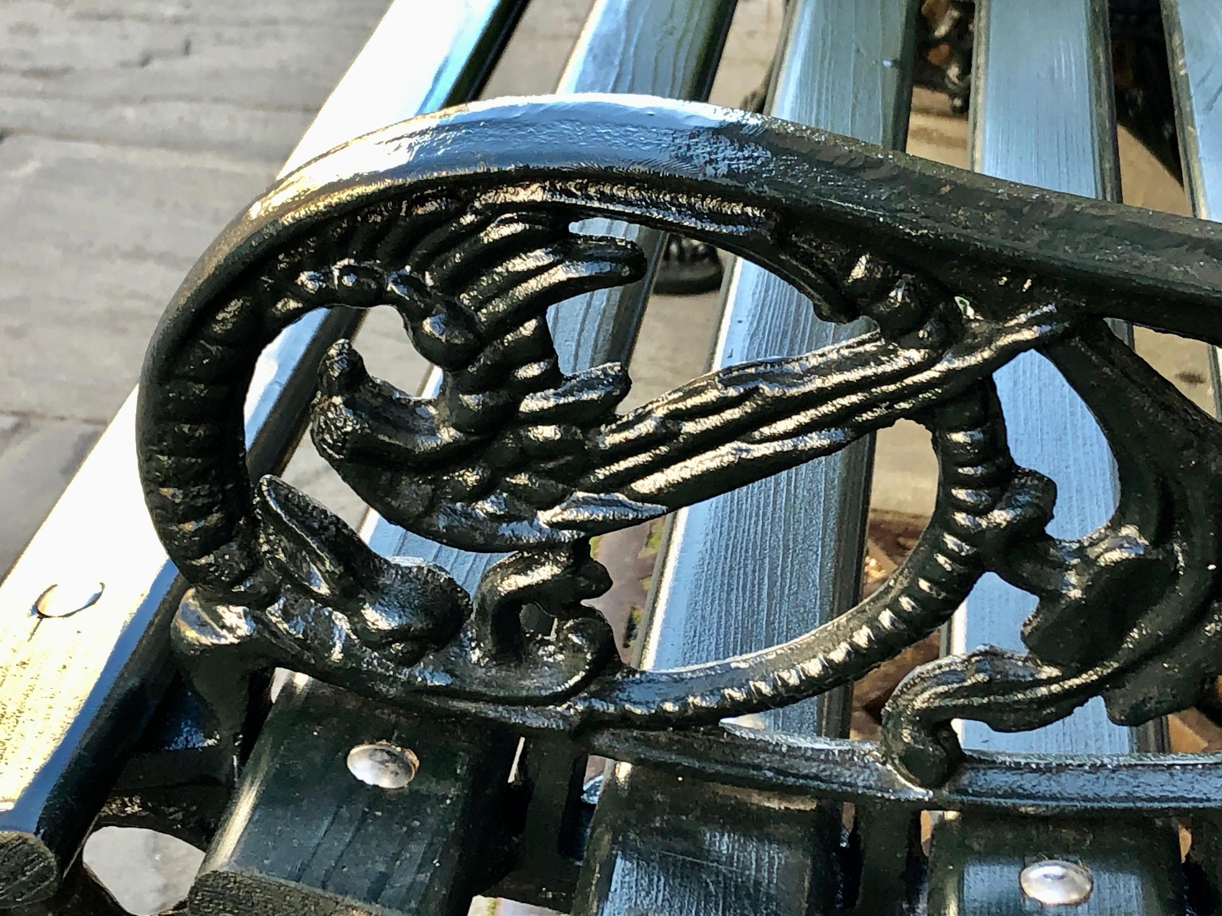 Victorian Original Charleston Battery Bench, Lowcountry Cypress, Cast Iron, dark green For Sale