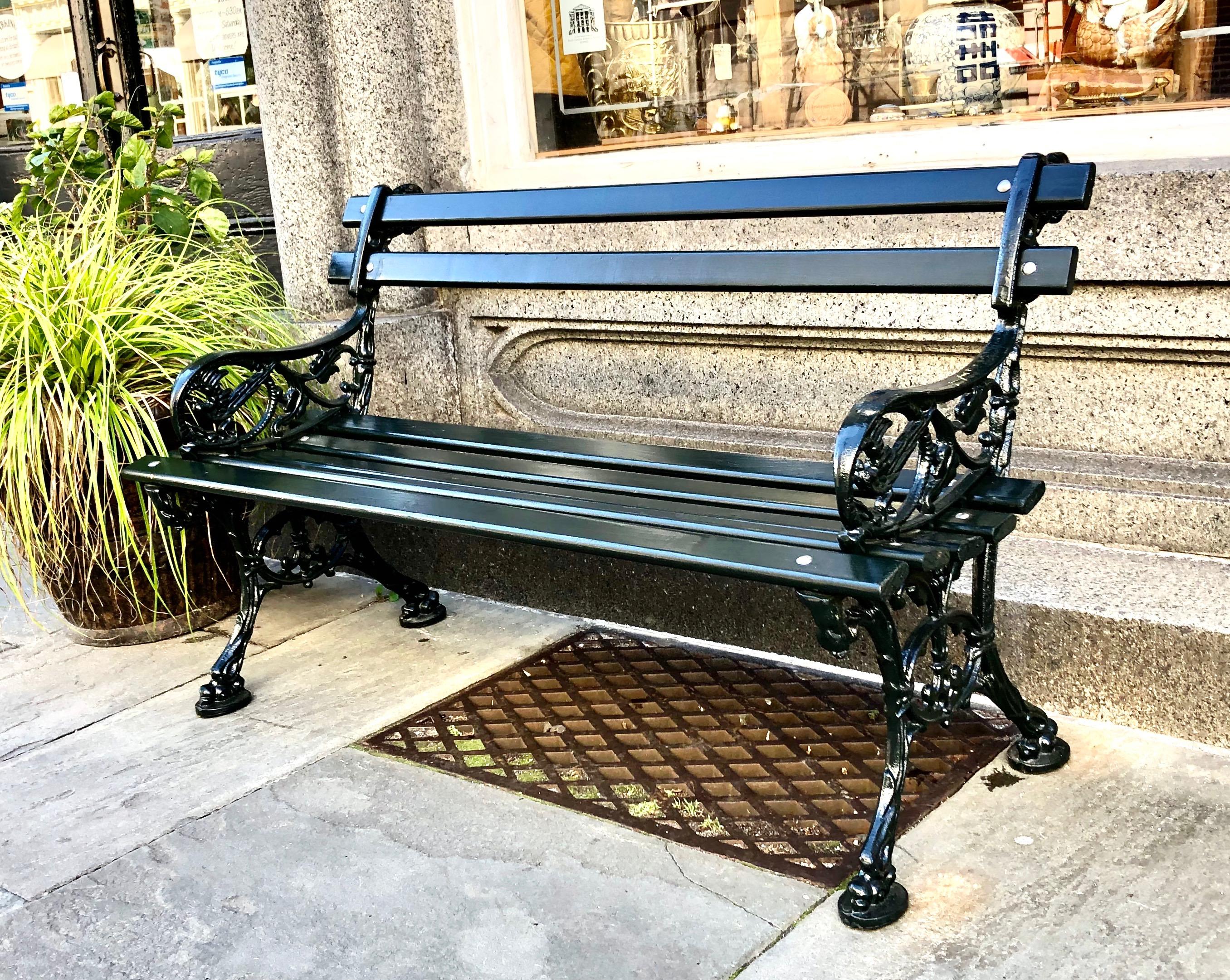 Victorian Orig. CHARLESTON BATTERY BENCH, Lowcountry Cypress & Cast Iron, Dk. Green, 4 ft. For Sale