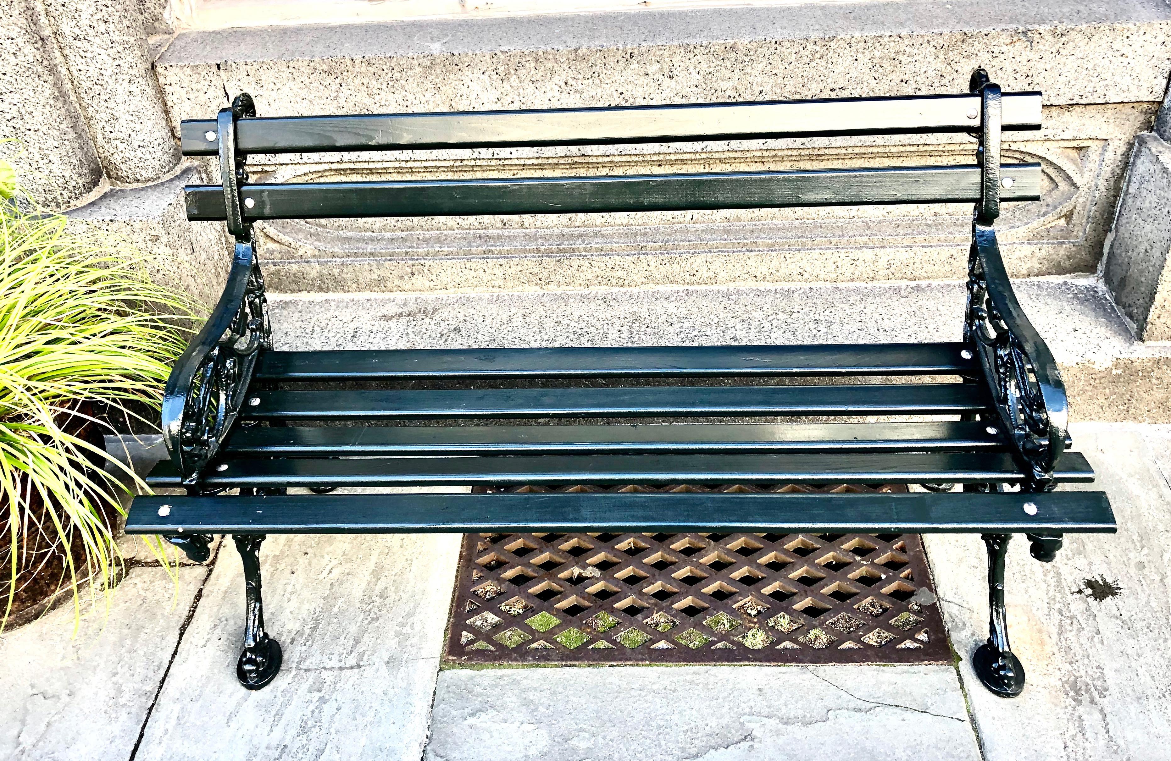 Contemporary Original Charleston Battery Bench, Lowcountry Cypress, Cast Iron, dark green For Sale