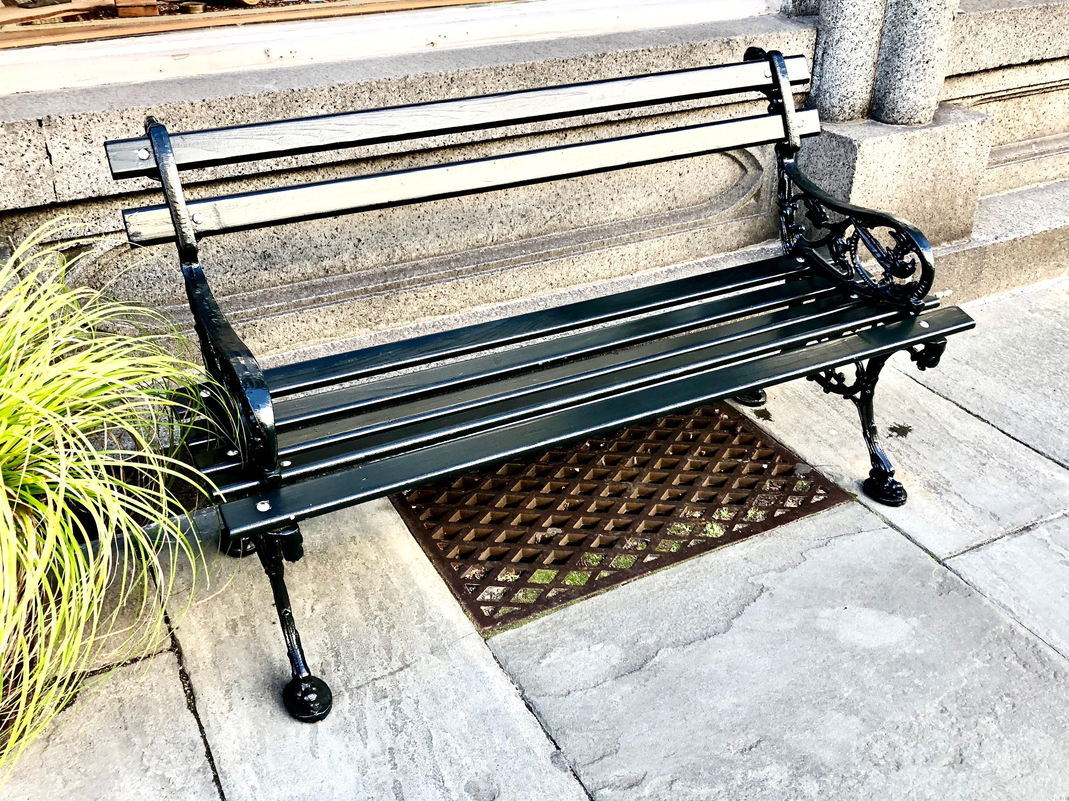 Hand-Crafted Orig. CHARLESTON BATTERY BENCH, Lowcountry Cypress & Cast Iron, Dk. Green, 4 ft. For Sale