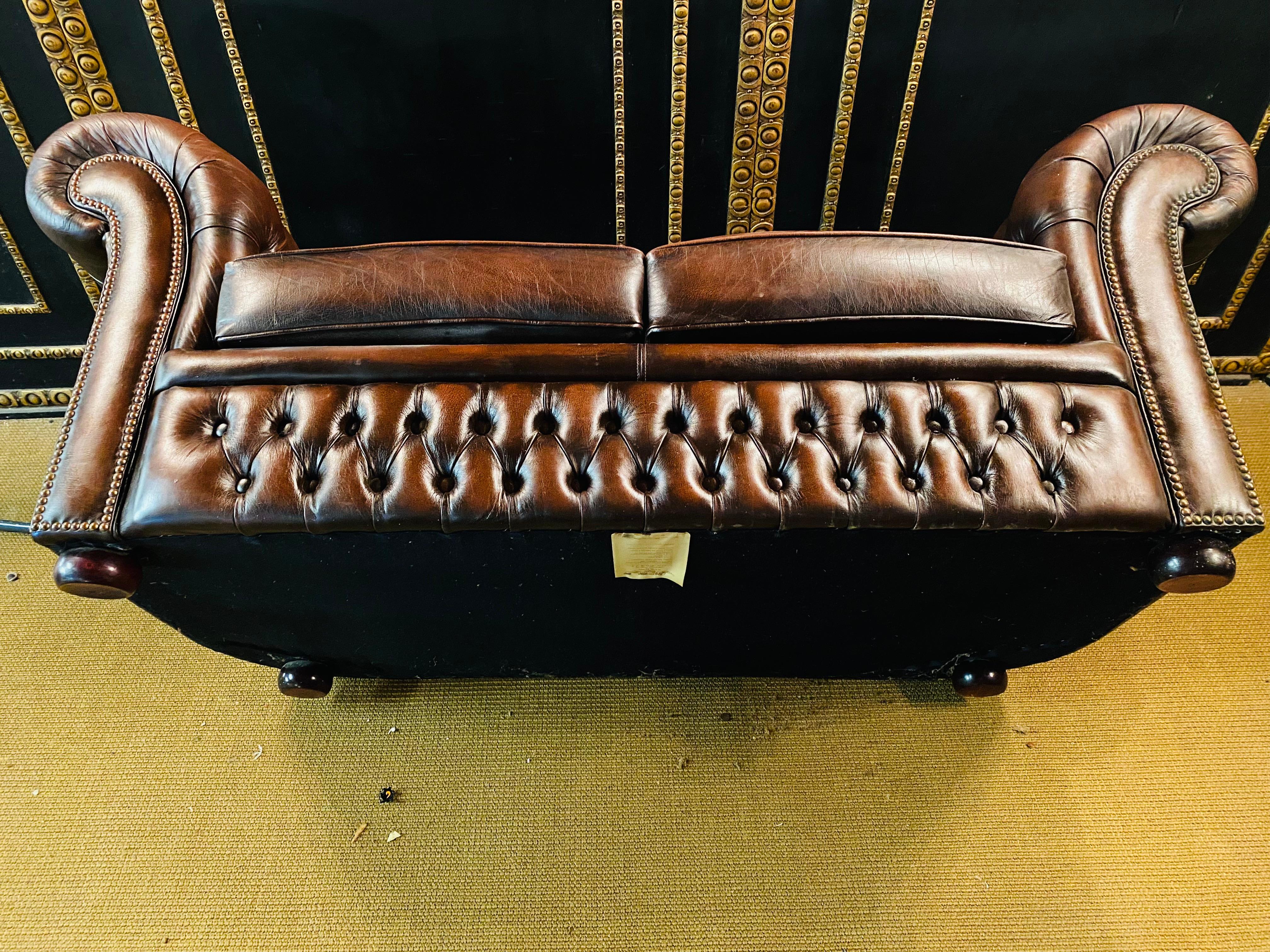 Original Chesterfield 2 Two-Seater Leather Sofa Brown by Centurion 8