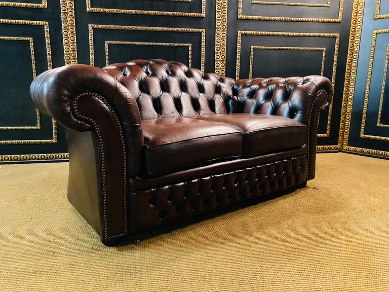 Original Chesterfield 2 TwoSeater Leather Sofa Brown by Centurion For