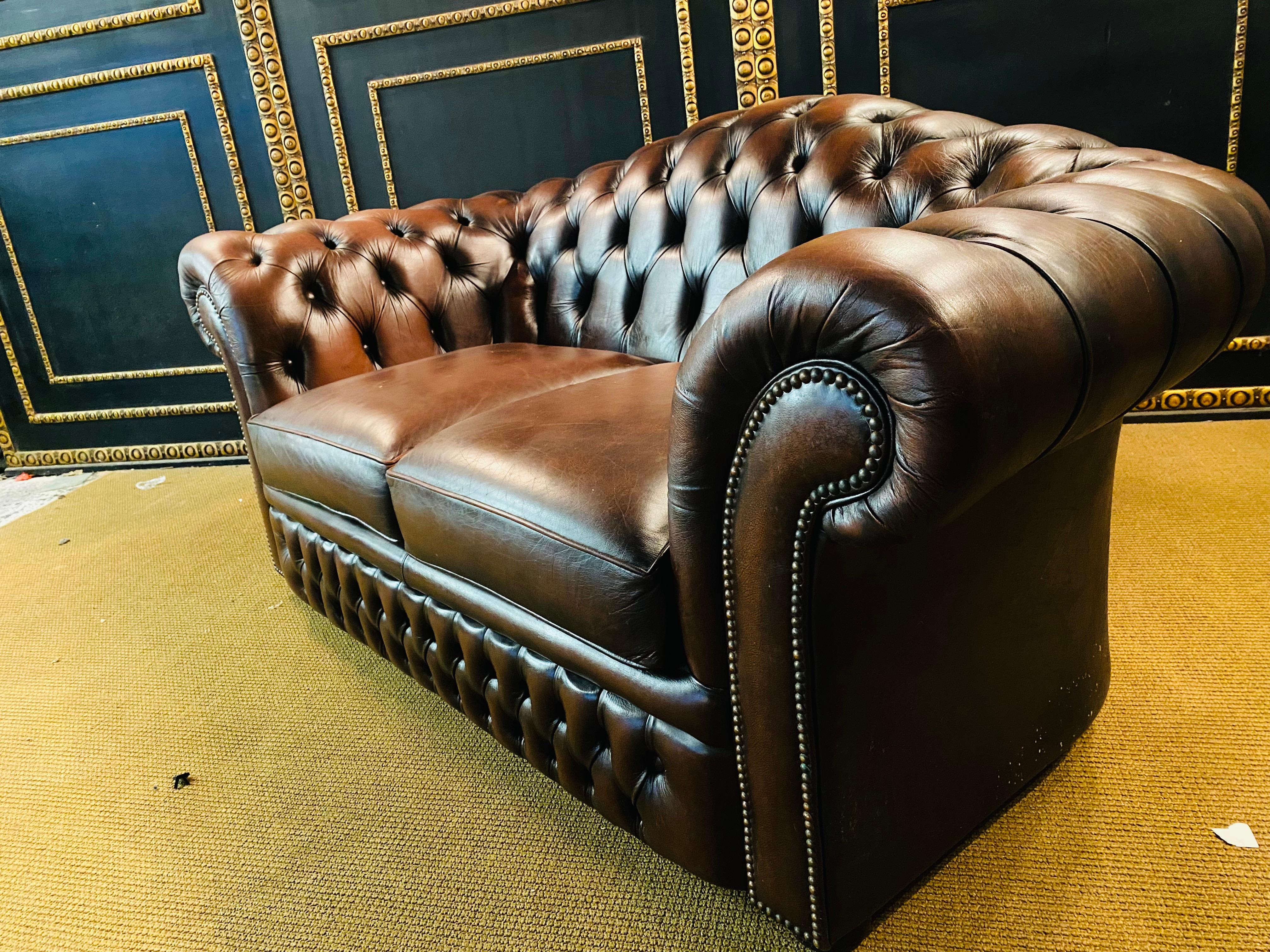 Original Chesterfield 2 Two-Seater Leather Sofa Brown by Centurion 3