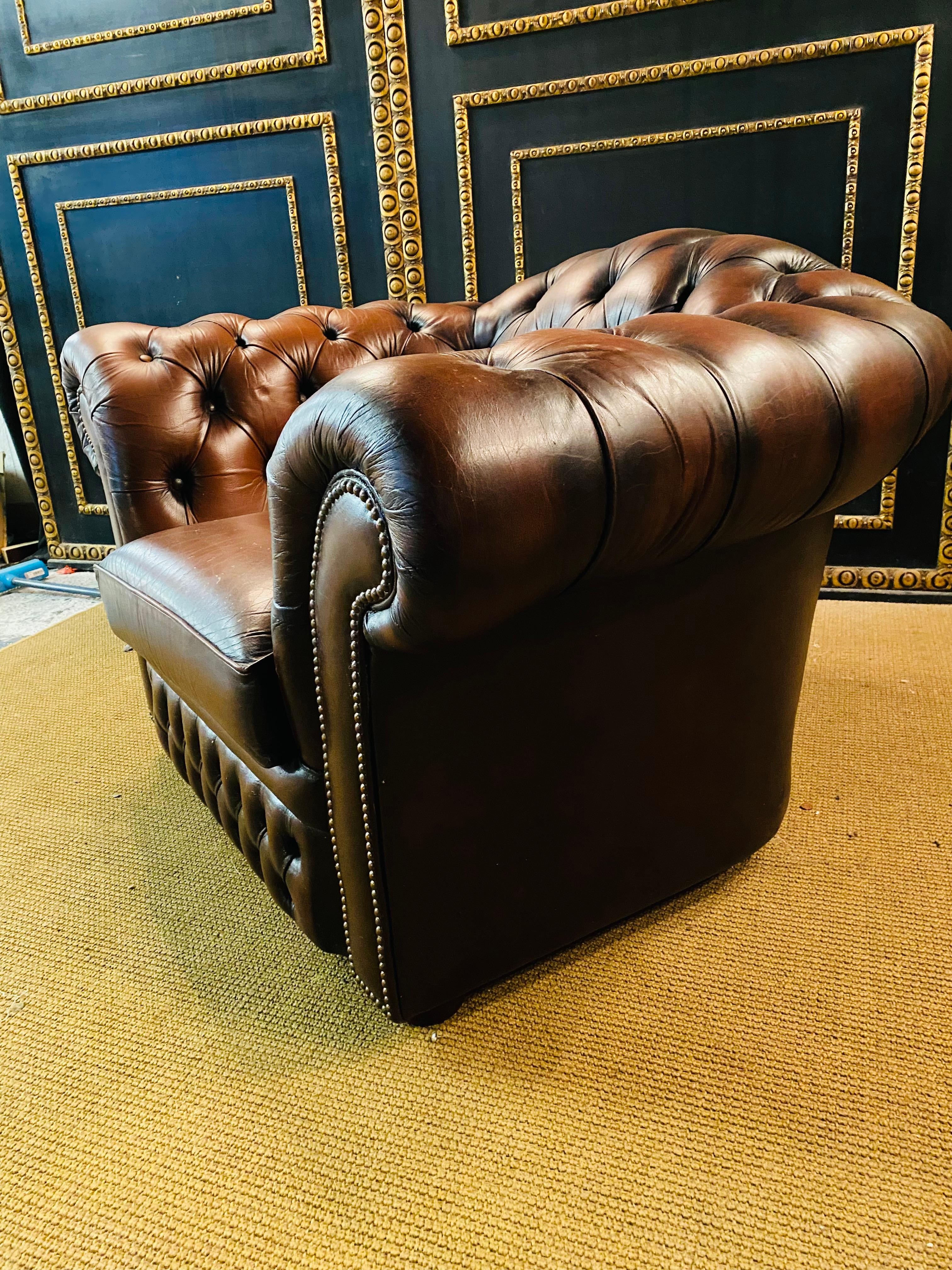 Original Chesterfield Armchairs Brown Leather by Centurion 6