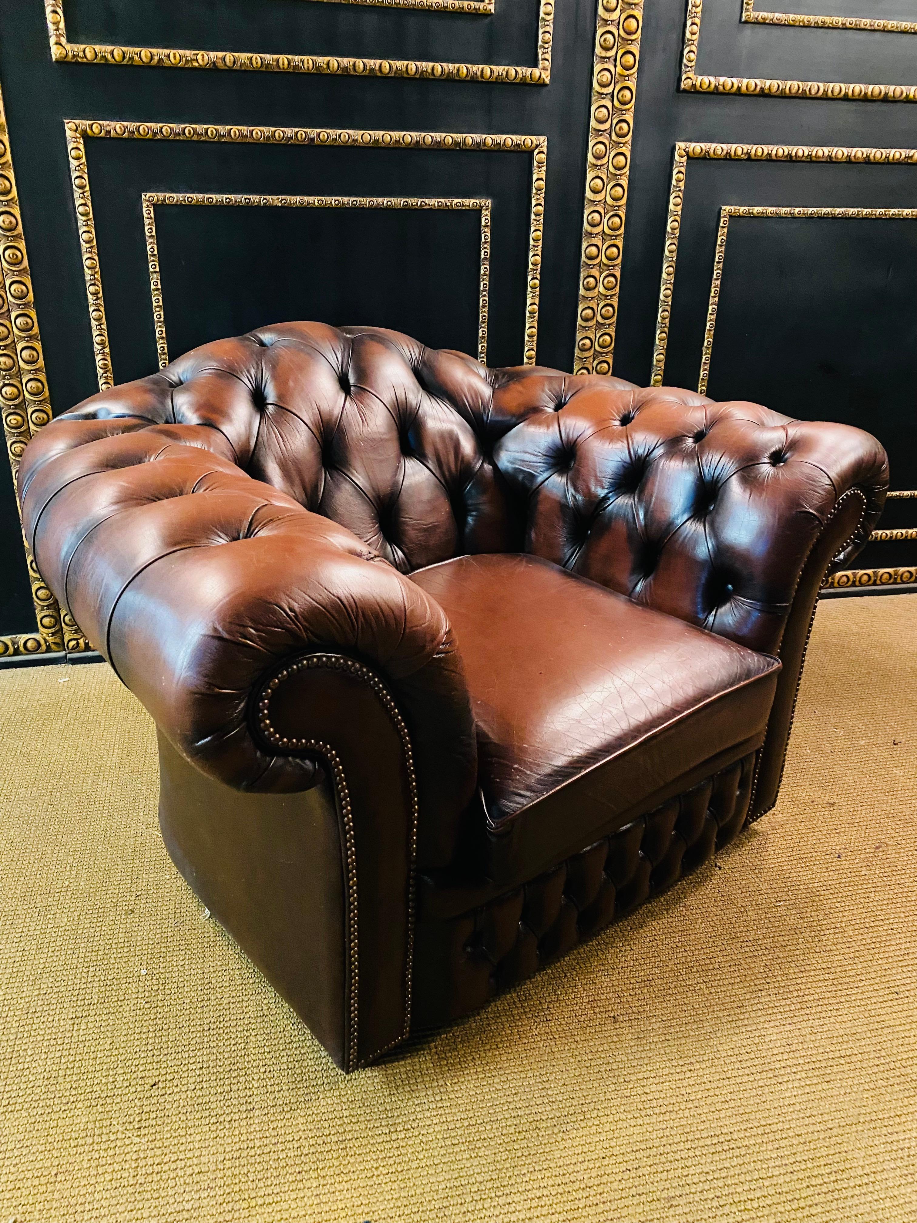 Original Chesterfield Armchairs Brown Leather by Centurion 7