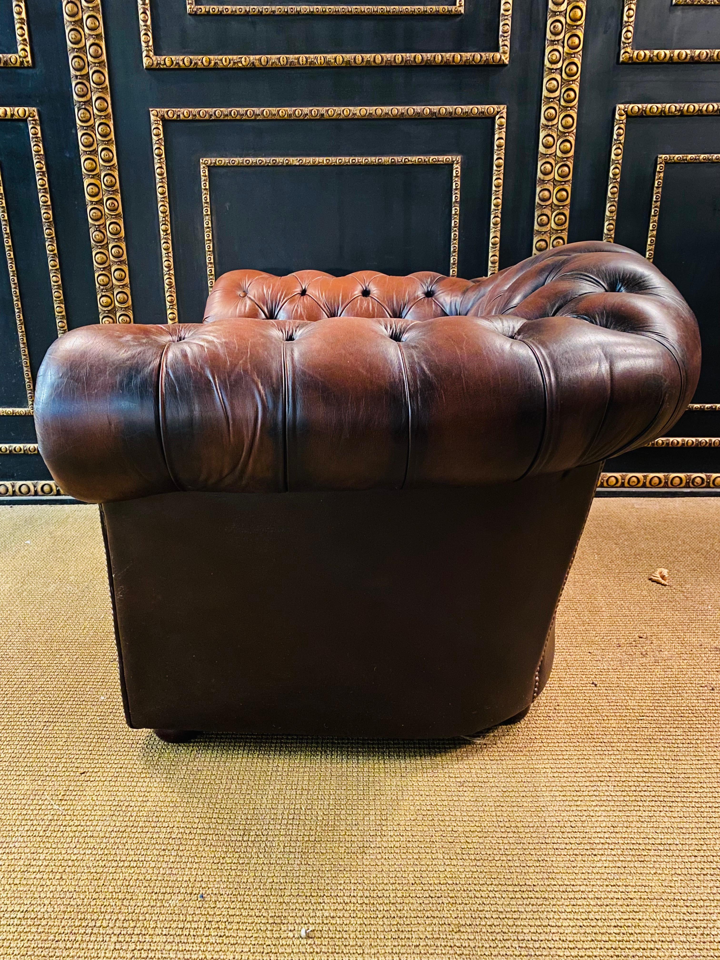 Original Chesterfield Armchairs Brown Leather by Centurion 8
