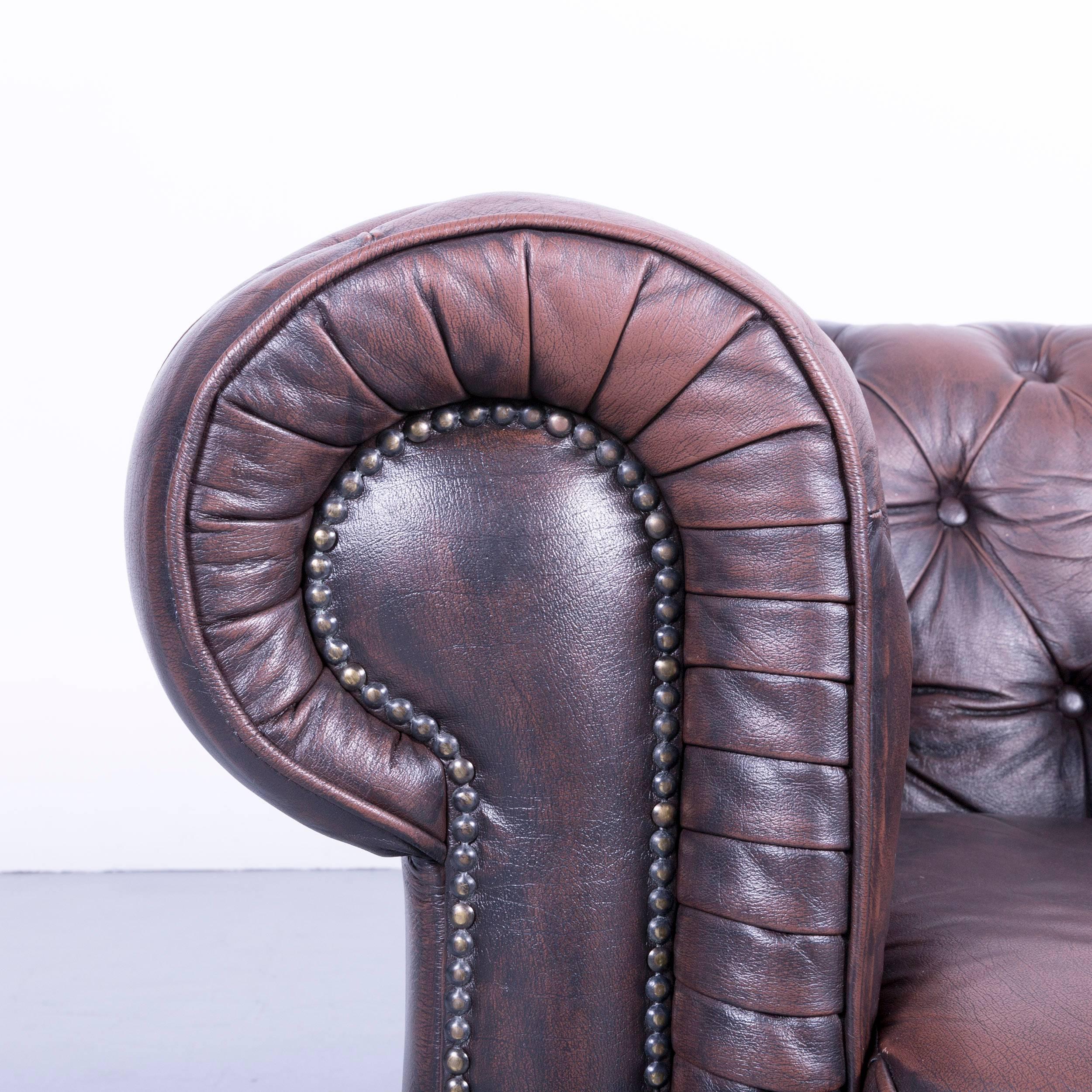 Original Chesterfield Brown Leather Buttoned Vintage Retro In Good Condition In Cologne, DE