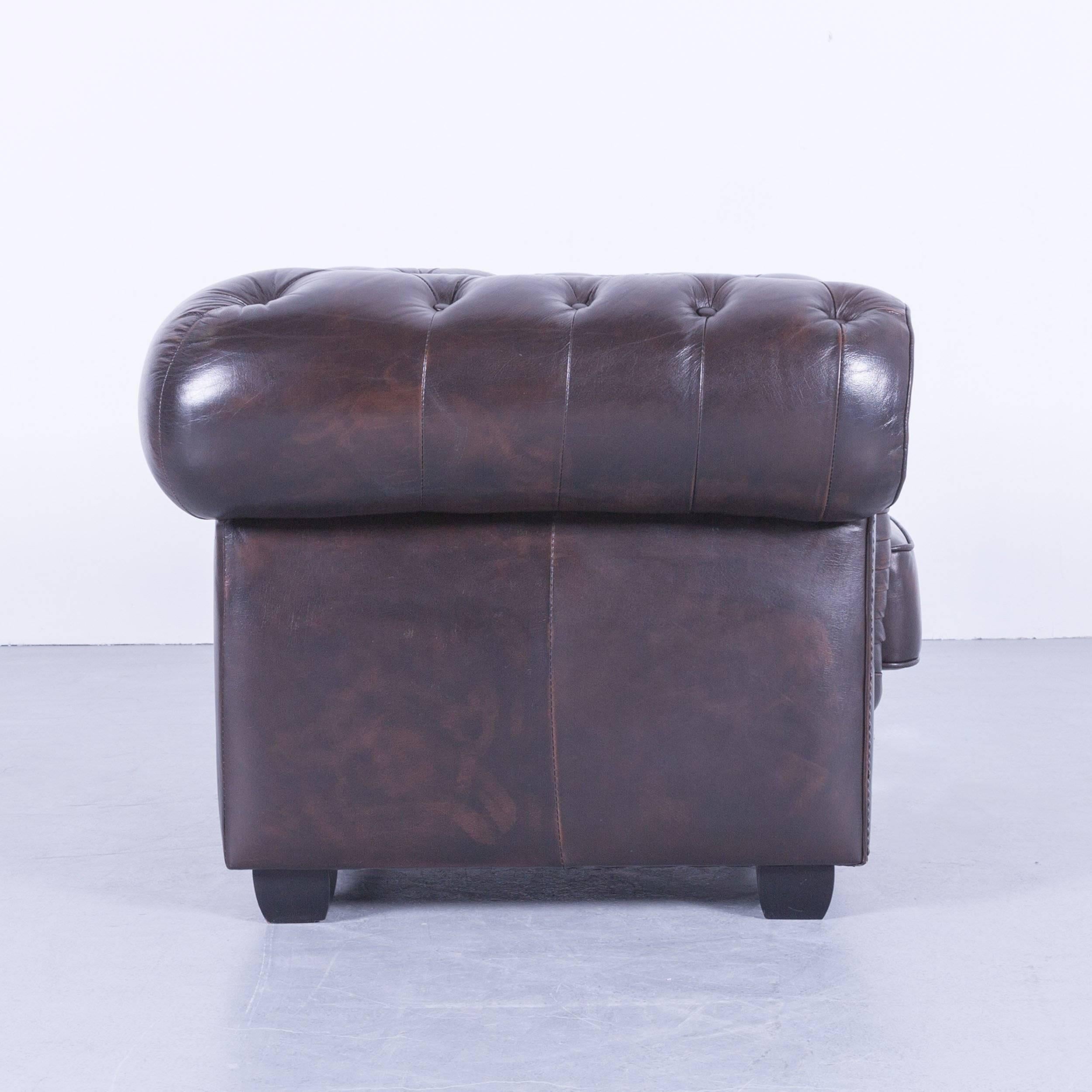 Original Chesterfield Brown Leather Buttoned Vintage Retro Wood Handmade 2