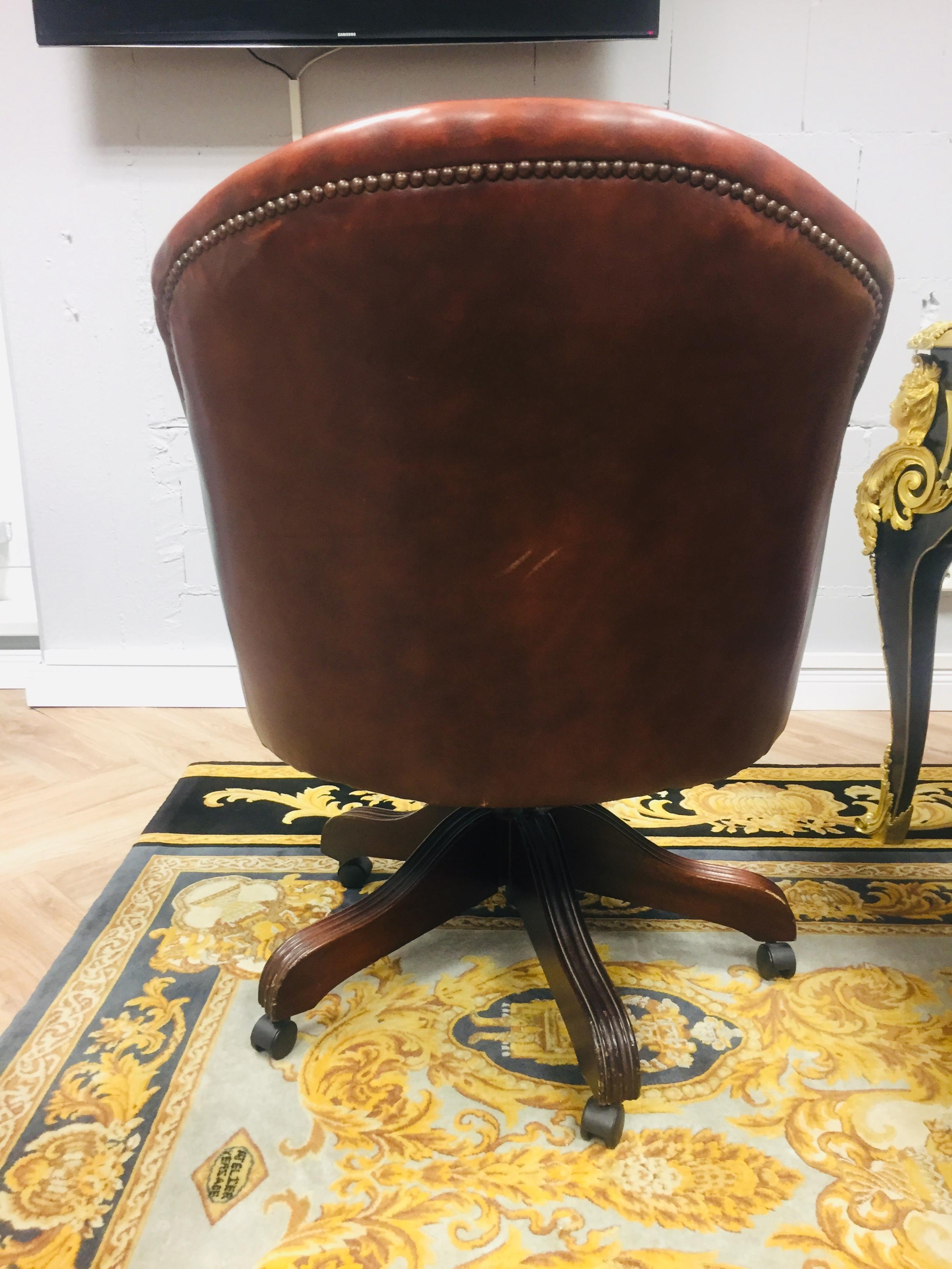Original Chesterfield Brown Leather Directors Captains Chair, Brand Wade 3