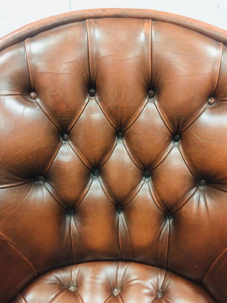 English Original Chesterfield Brown Leather Directors Captains Chair, Brand Wade For Sale