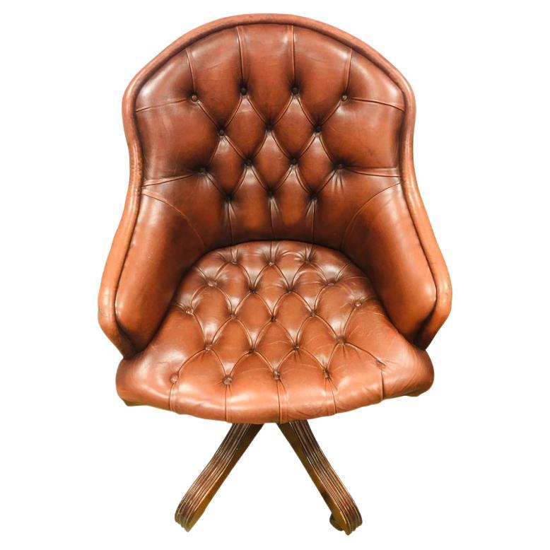 Original Chesterfield Brown Leather Directors Captains Chair, Brand Wade For Sale