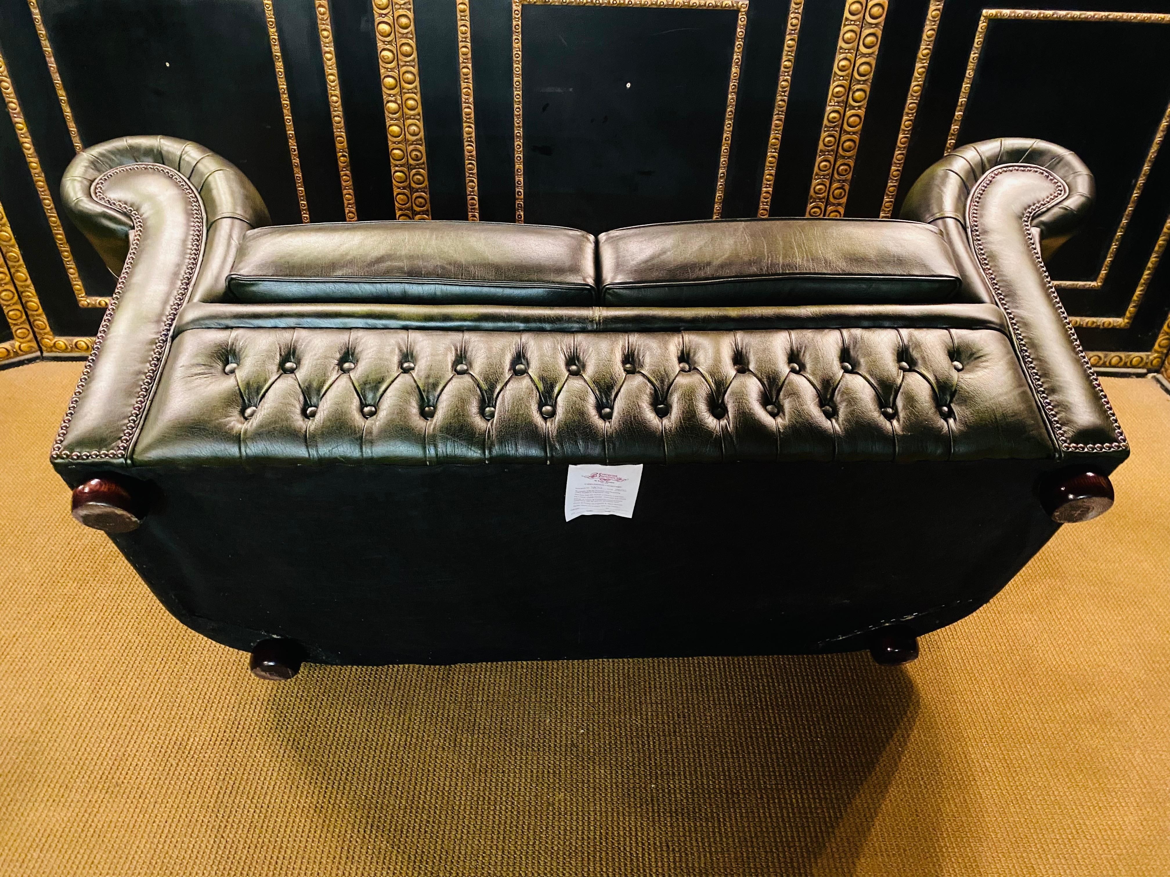 Original Chesterfield Set 2 Two-Seater Sofa and Armchairs Green by Centurion 4