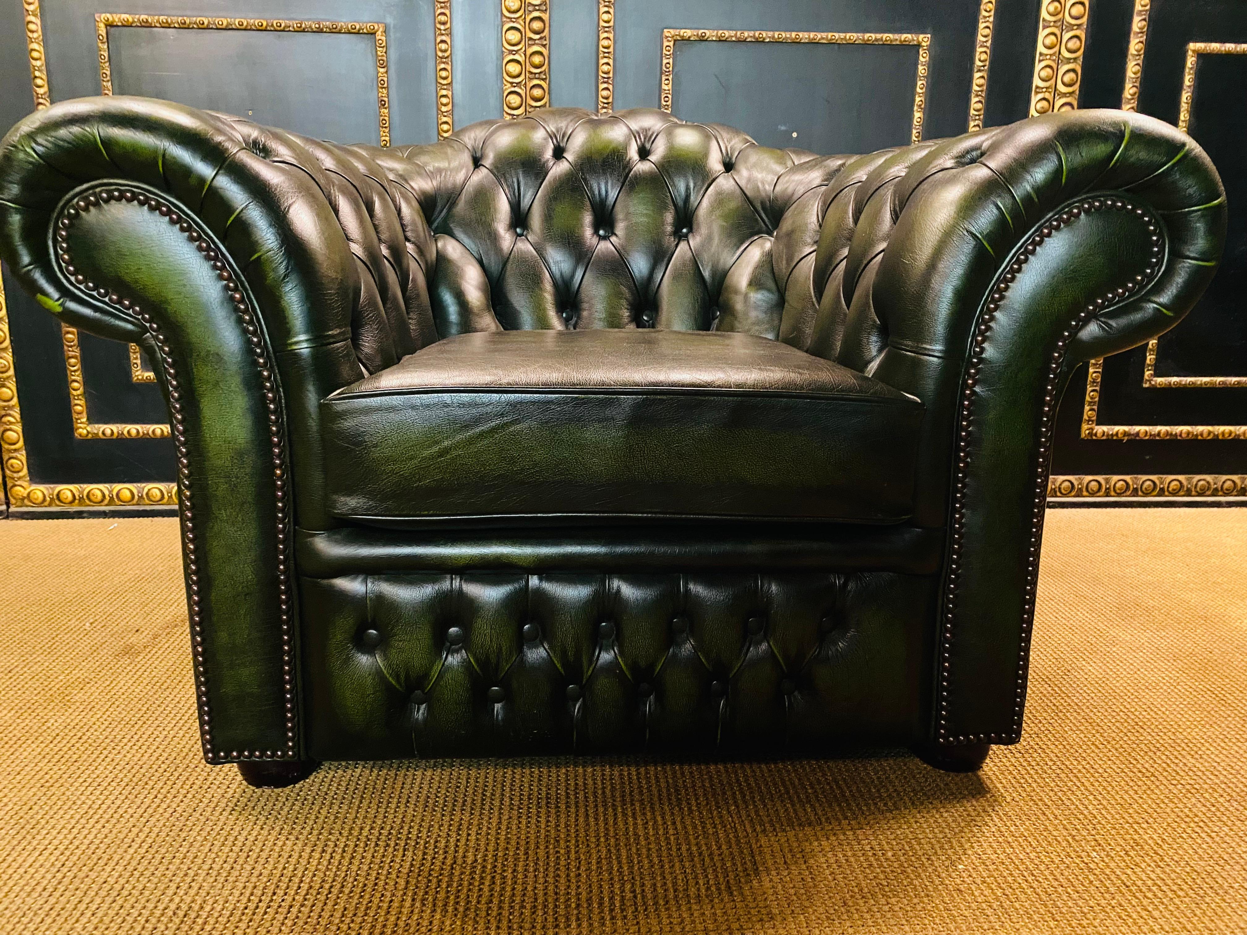 Original Chesterfield Set 2 Two-Seater Sofa and Armchairs Green by Centurion 9