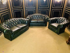 Original Chesterfield Set 2 Two-Seater Sofa and Armchairs Green by Centurion