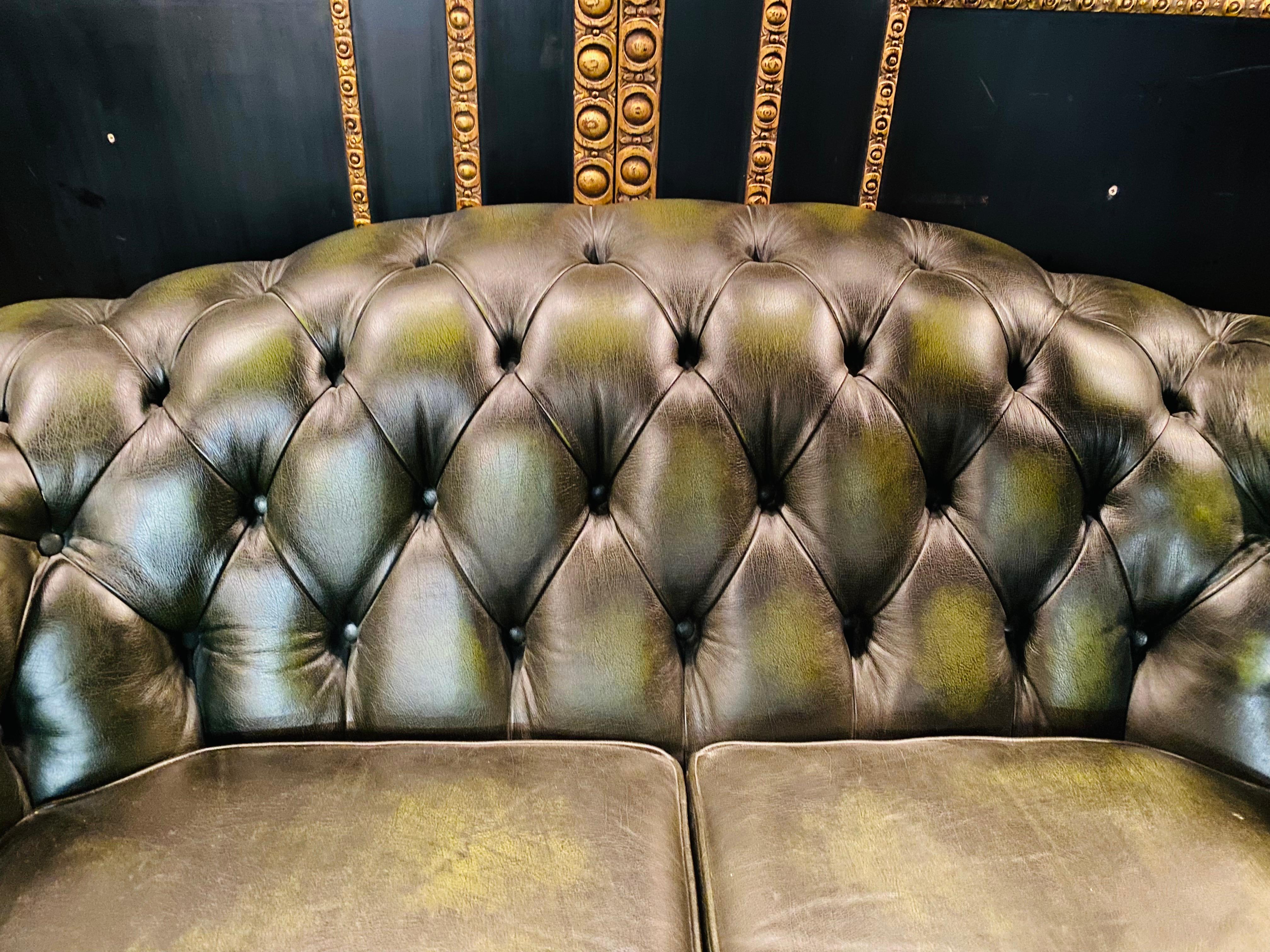English Original Chesterfield Set 2 Two-Seater Sofa and Armchairs Green by Centurion