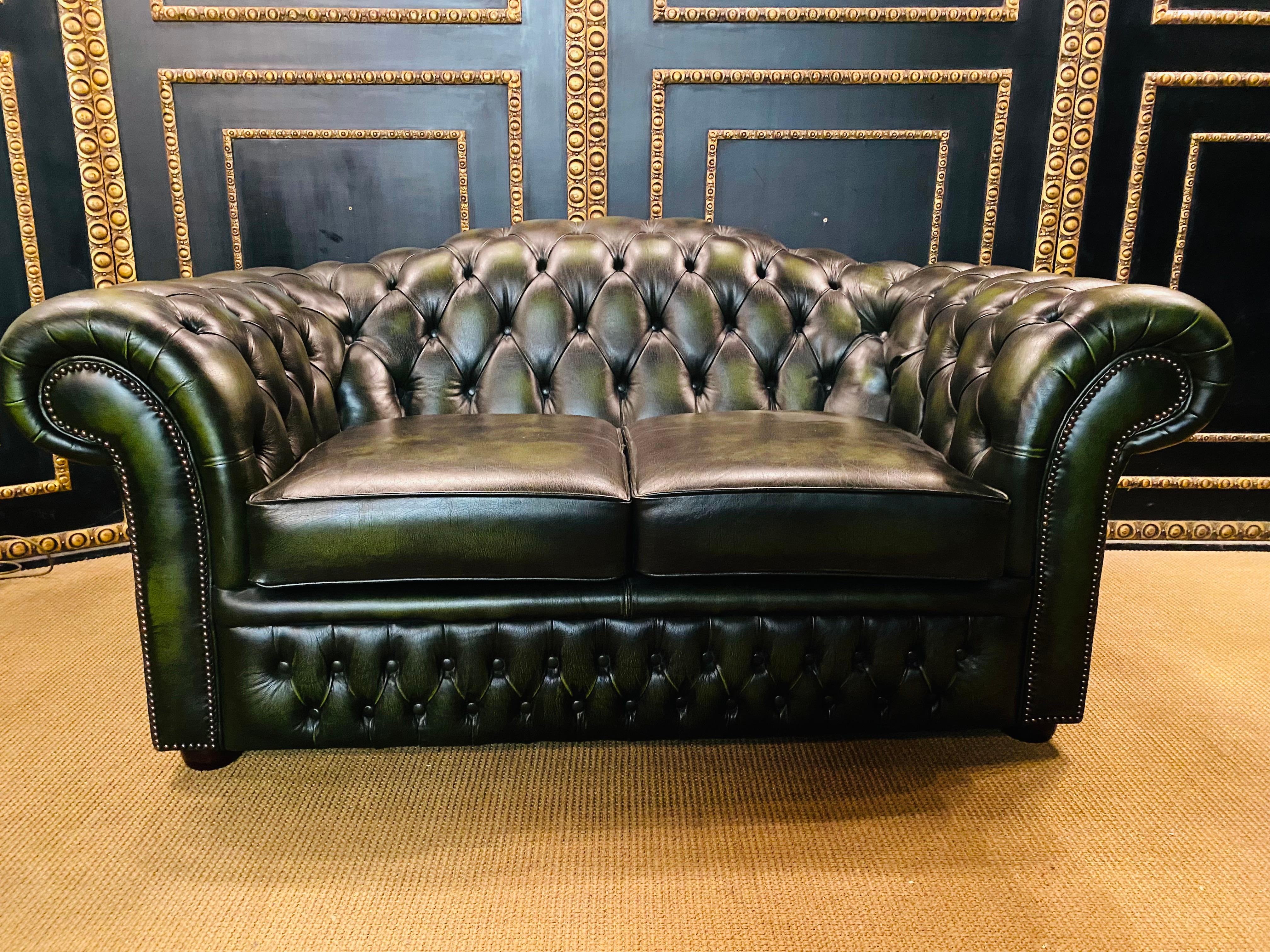 20th Century Original Chesterfield Set 2 Two-Seater Sofa and Armchairs Green by Centurion