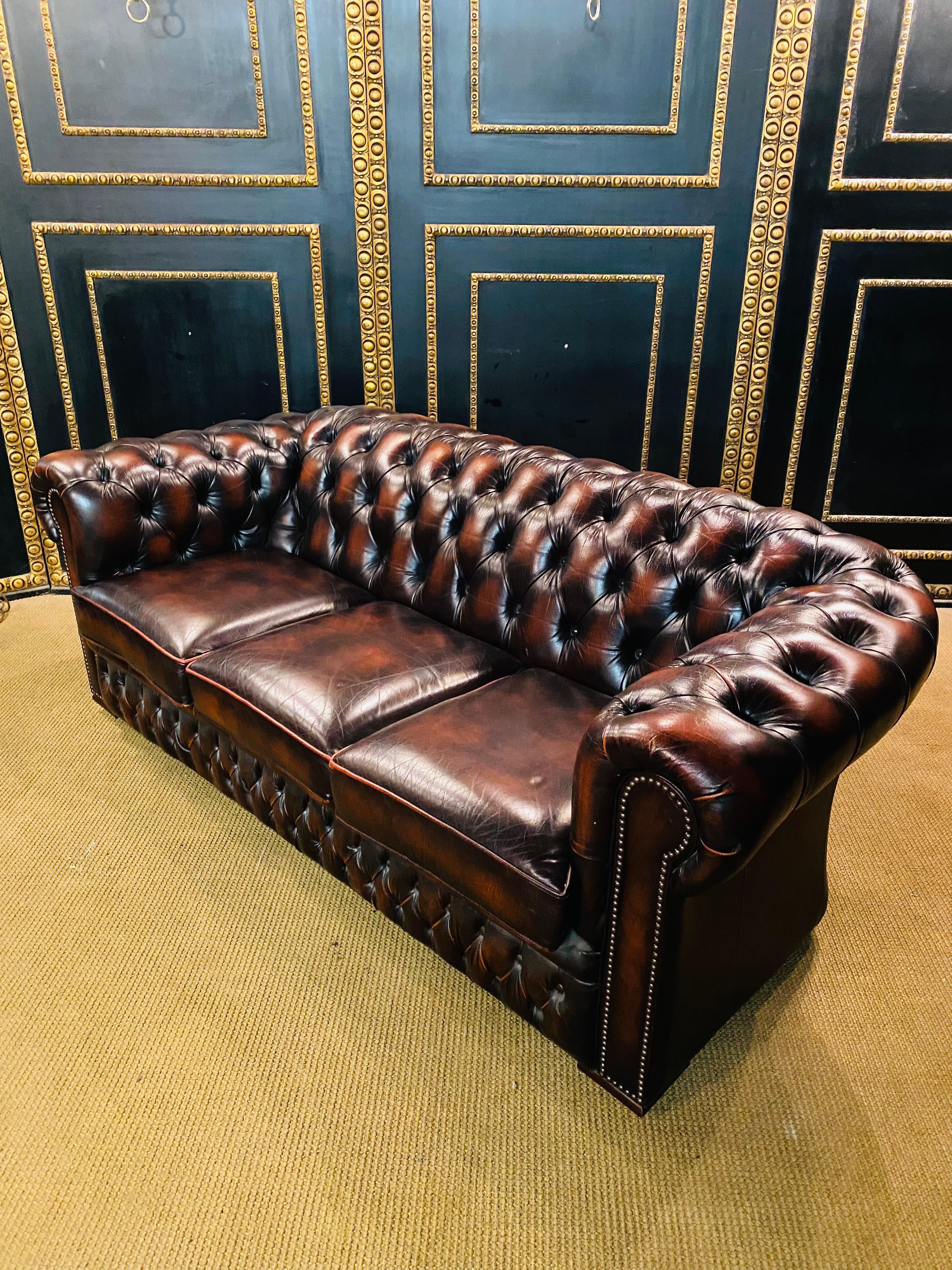 Original Chesterfield Set Three-Seat Sofa and 2 Armchairs Oxblood by Centurion 7