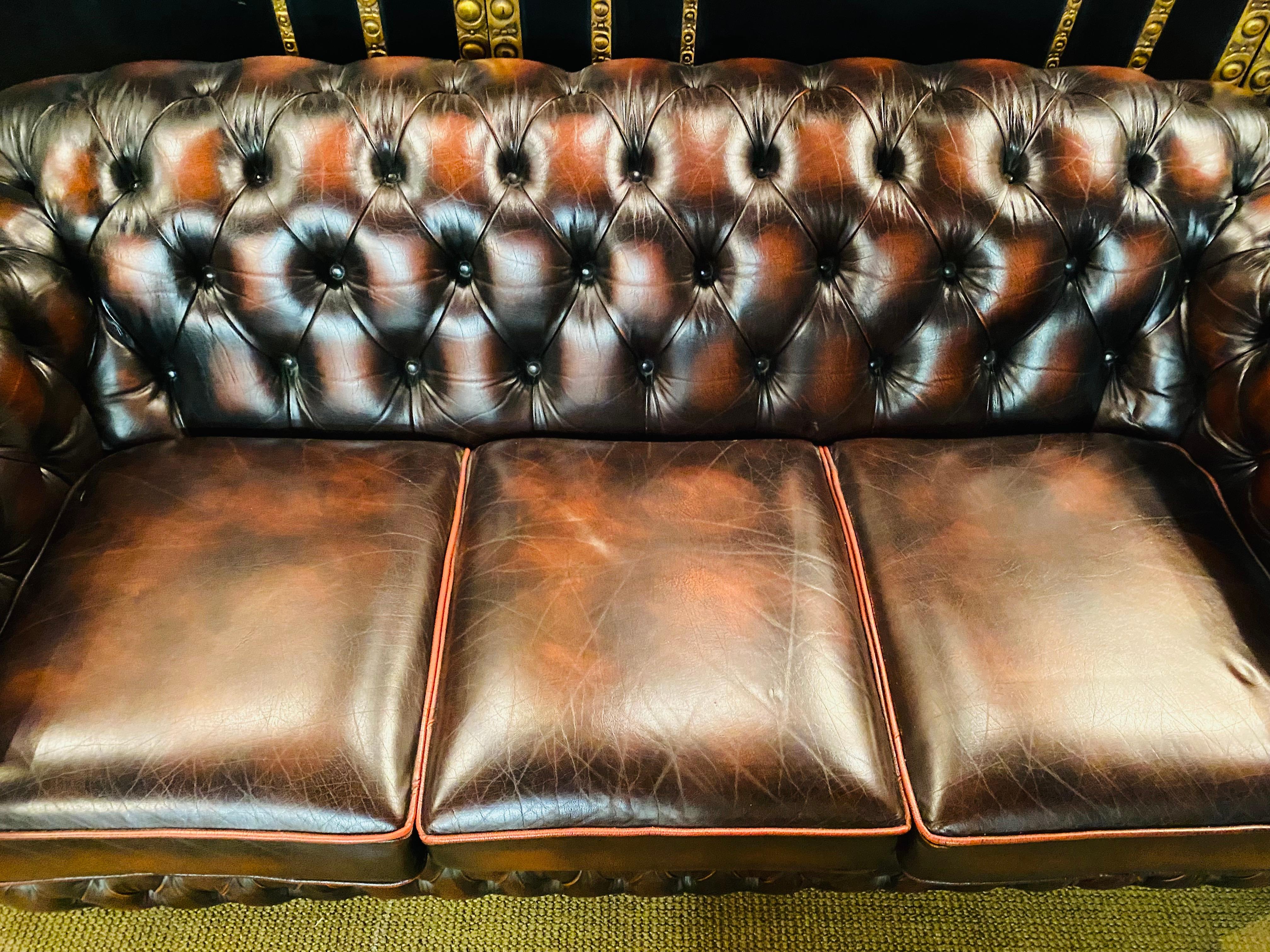 Original Chesterfield Set Three-Seat Sofa and 2 Armchairs Oxblood by Centurion 9
