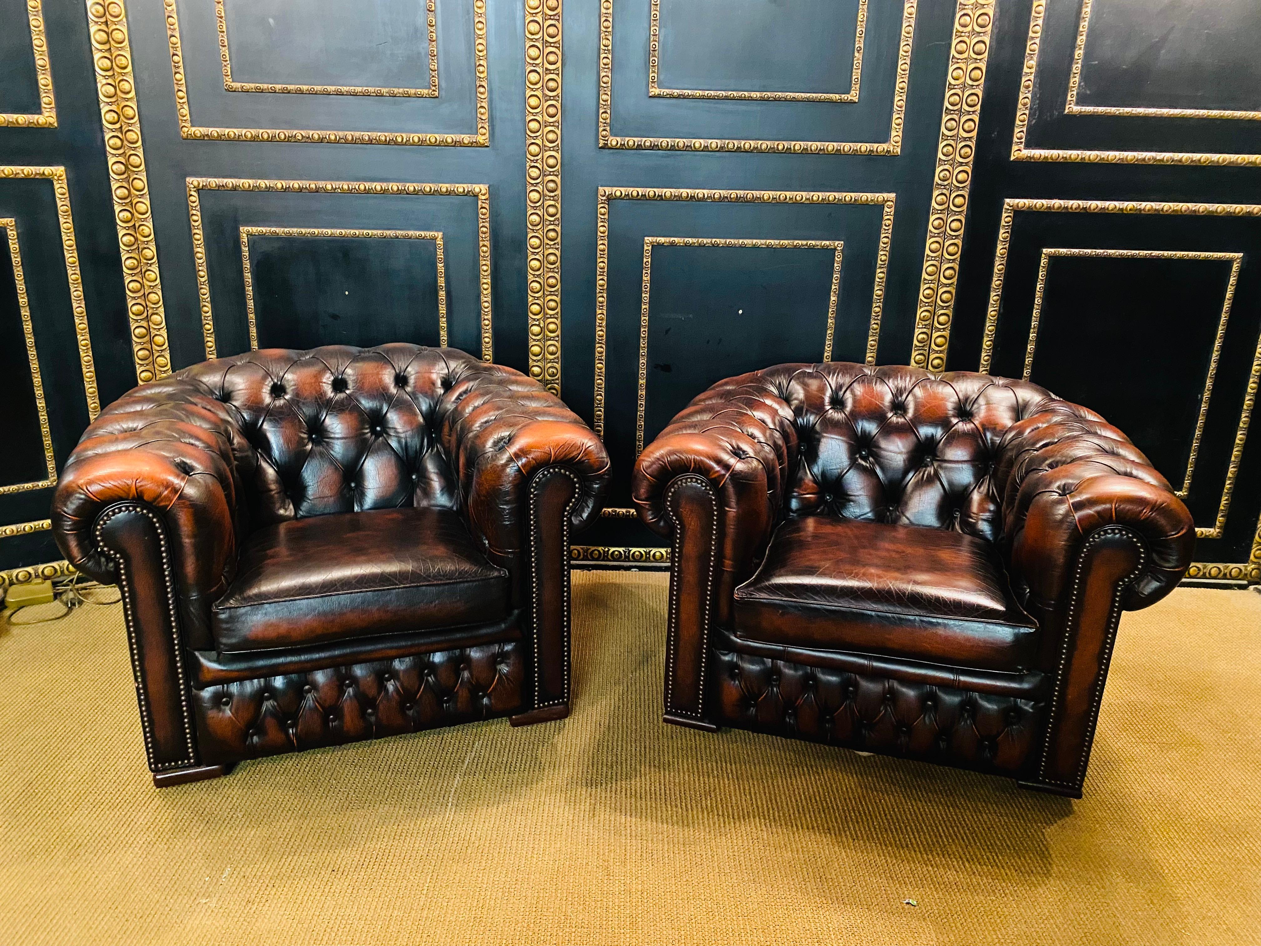 Original Chesterfield Set 3-Sitzer Sofa und 2 Sessel Oxblood von Centurion 7